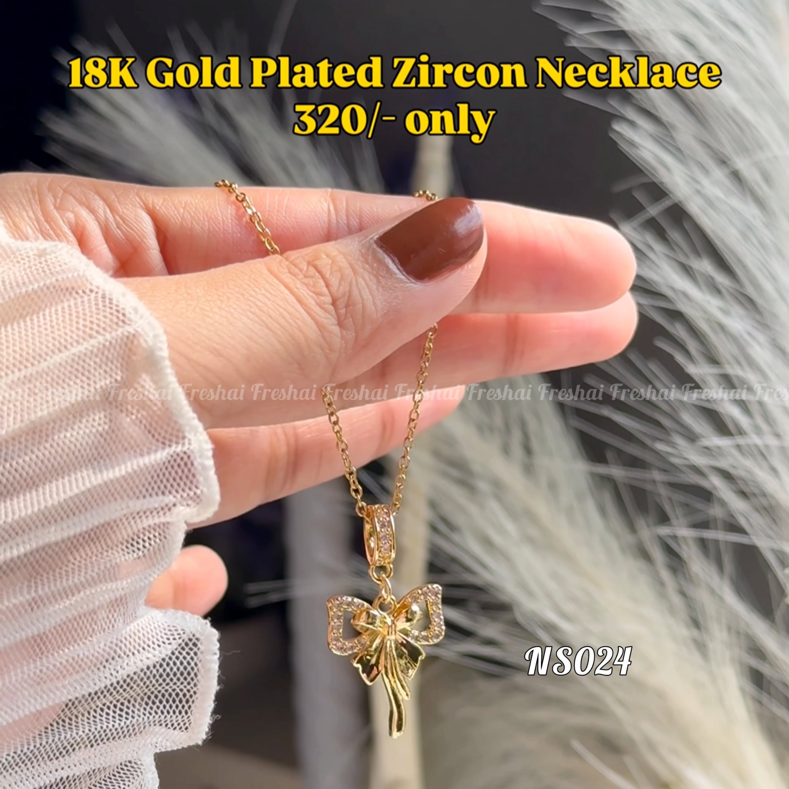18K Gold Plated Bow Knot Stainless Steel Zircon Pendant