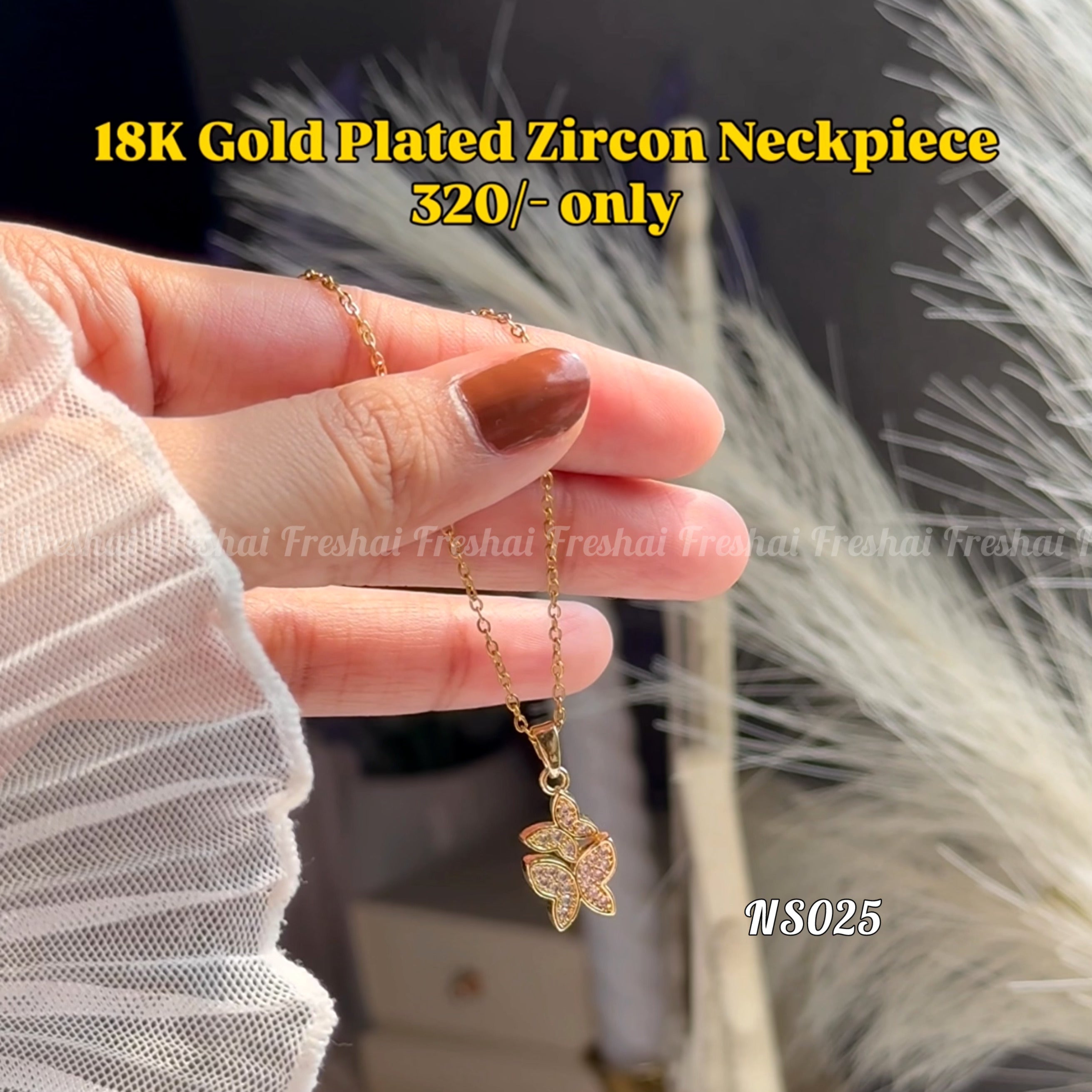 18K Gold Plated Butterfly Stainless Steel Zircon Pendant