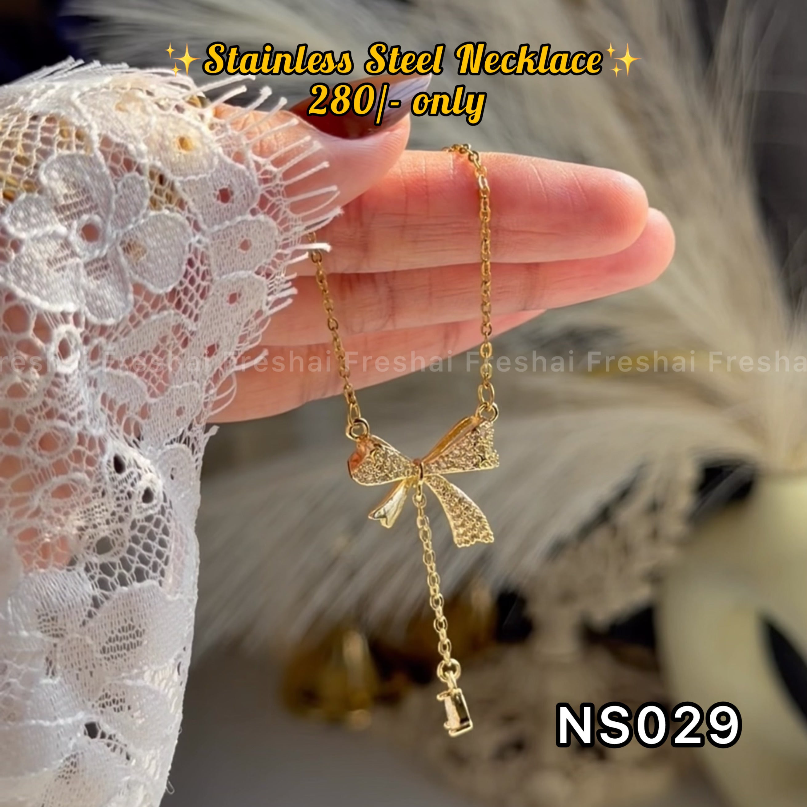 Gold Textured Bow Knot Dangle Stainless Steel Pendant