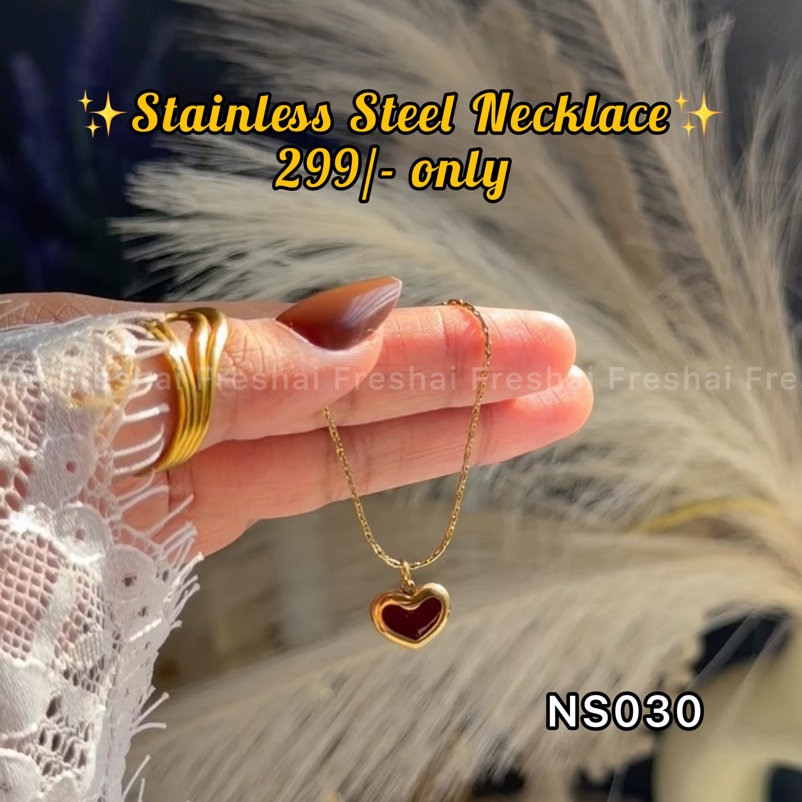 Gold Red Heart Enamel Stainless Steel Pendant
