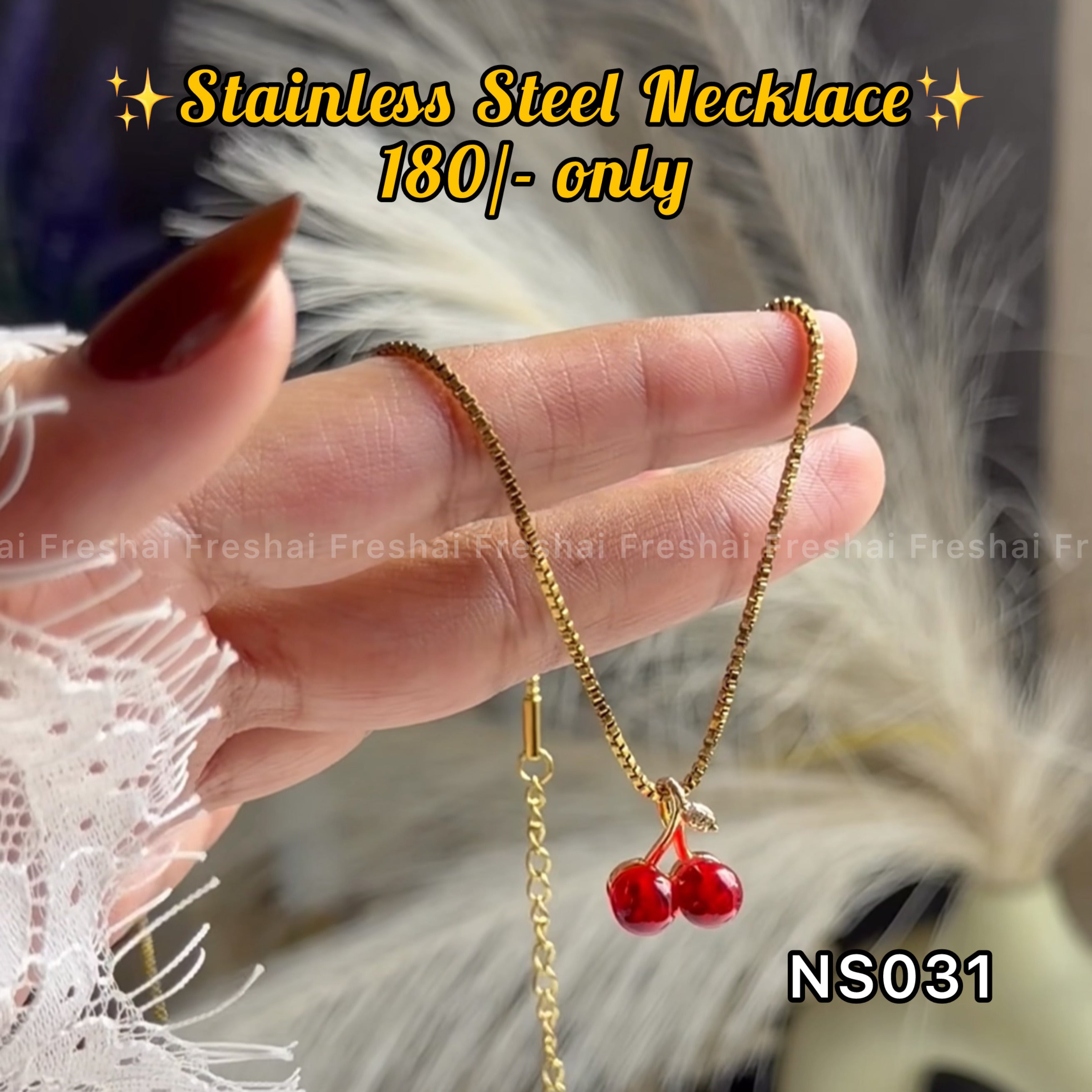 Gold Red Cherry Charm Stainless Steel Pendant
