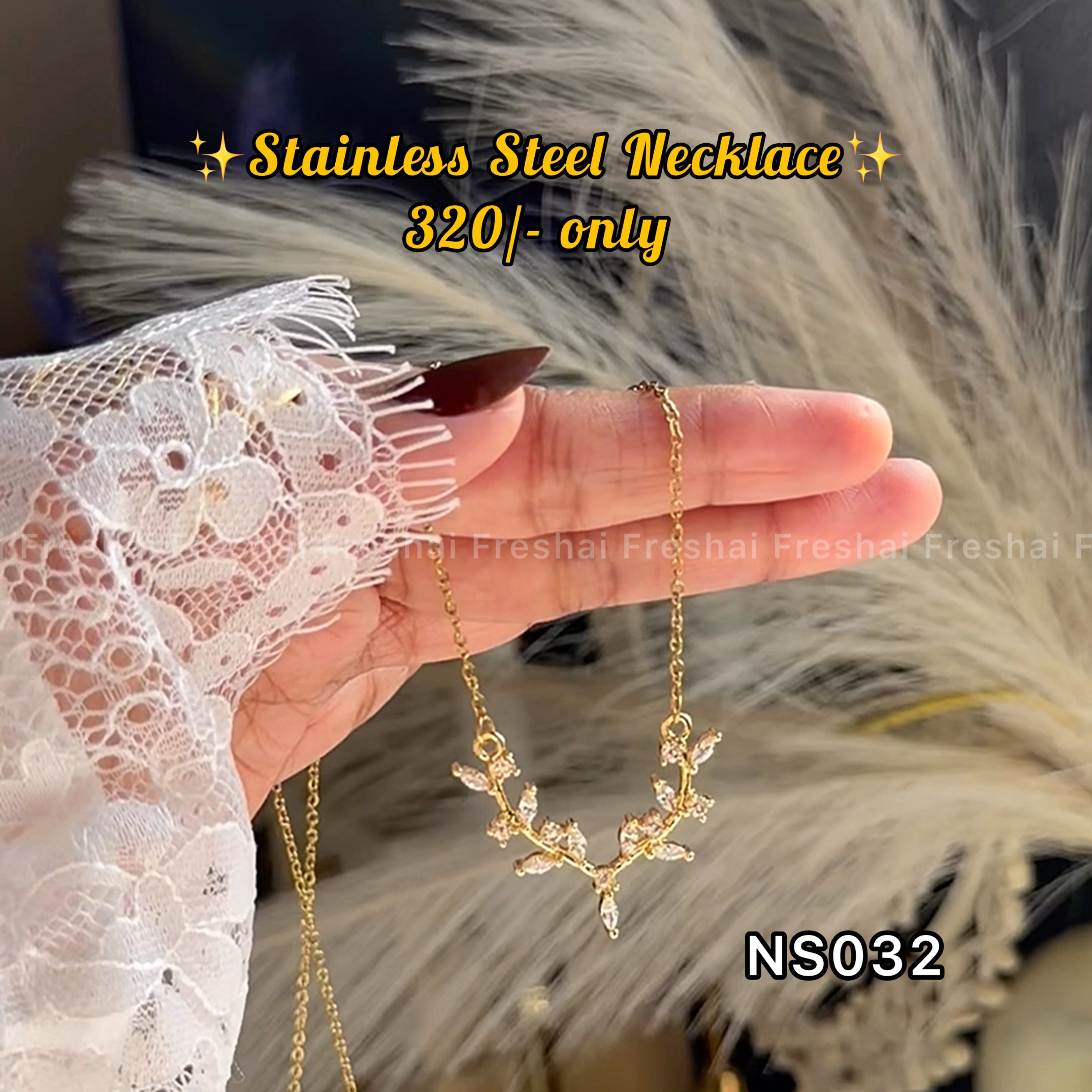 Gold Crystal Leaf Branch Stainless Steel Pendant