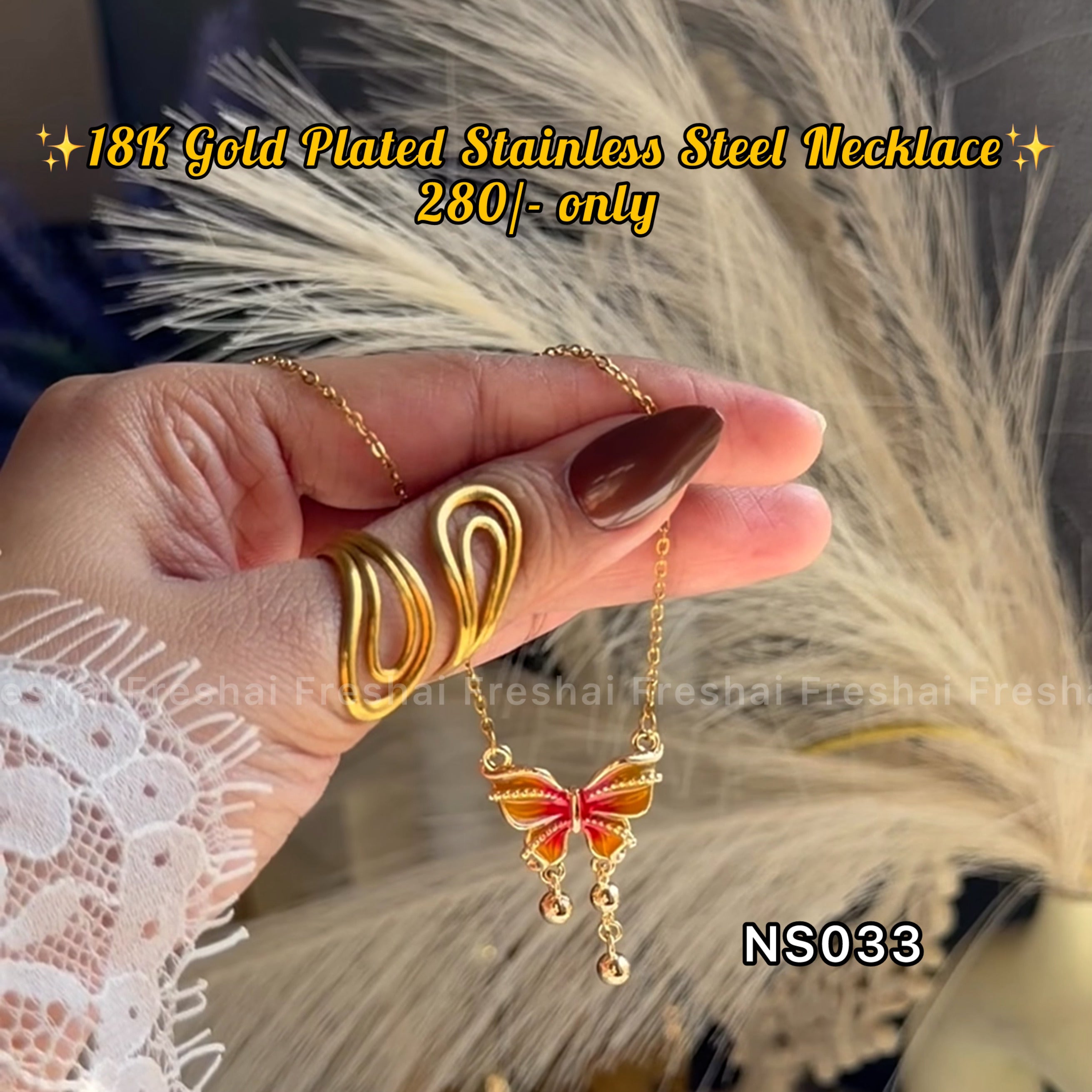 Gold Orange Gradient Butterfly Dangle Stainless Steel Pendant