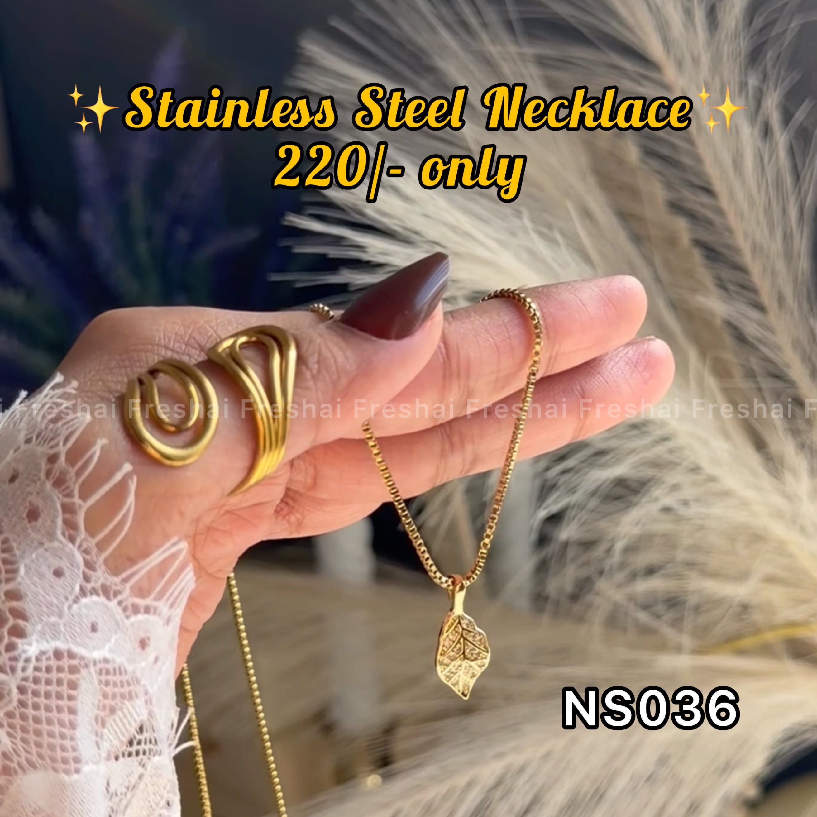 Gold Textured Leaf Charm Stainless Steel Pendant