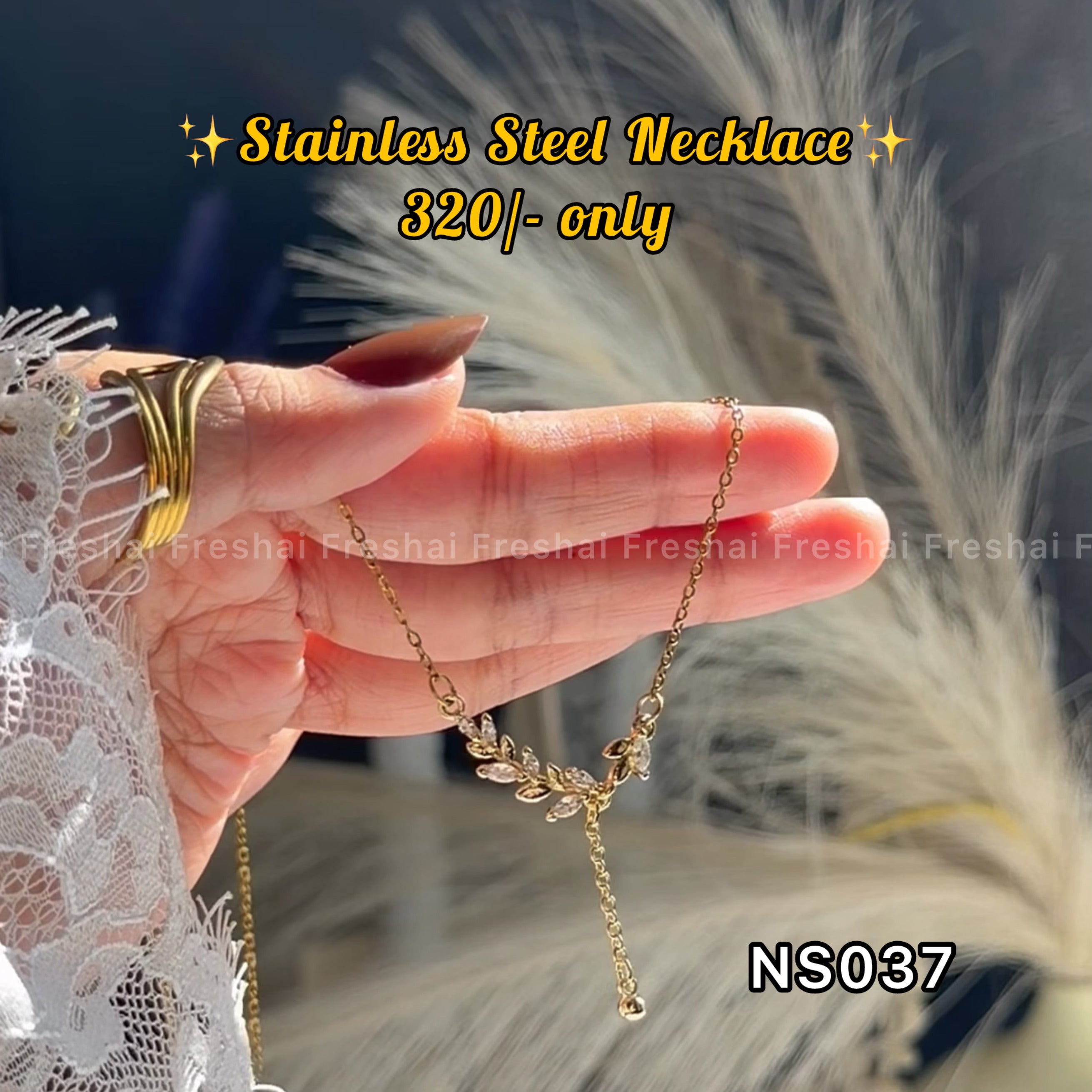 Gold Crystal Leaf Branch Dangle Stainless Steel Pendant