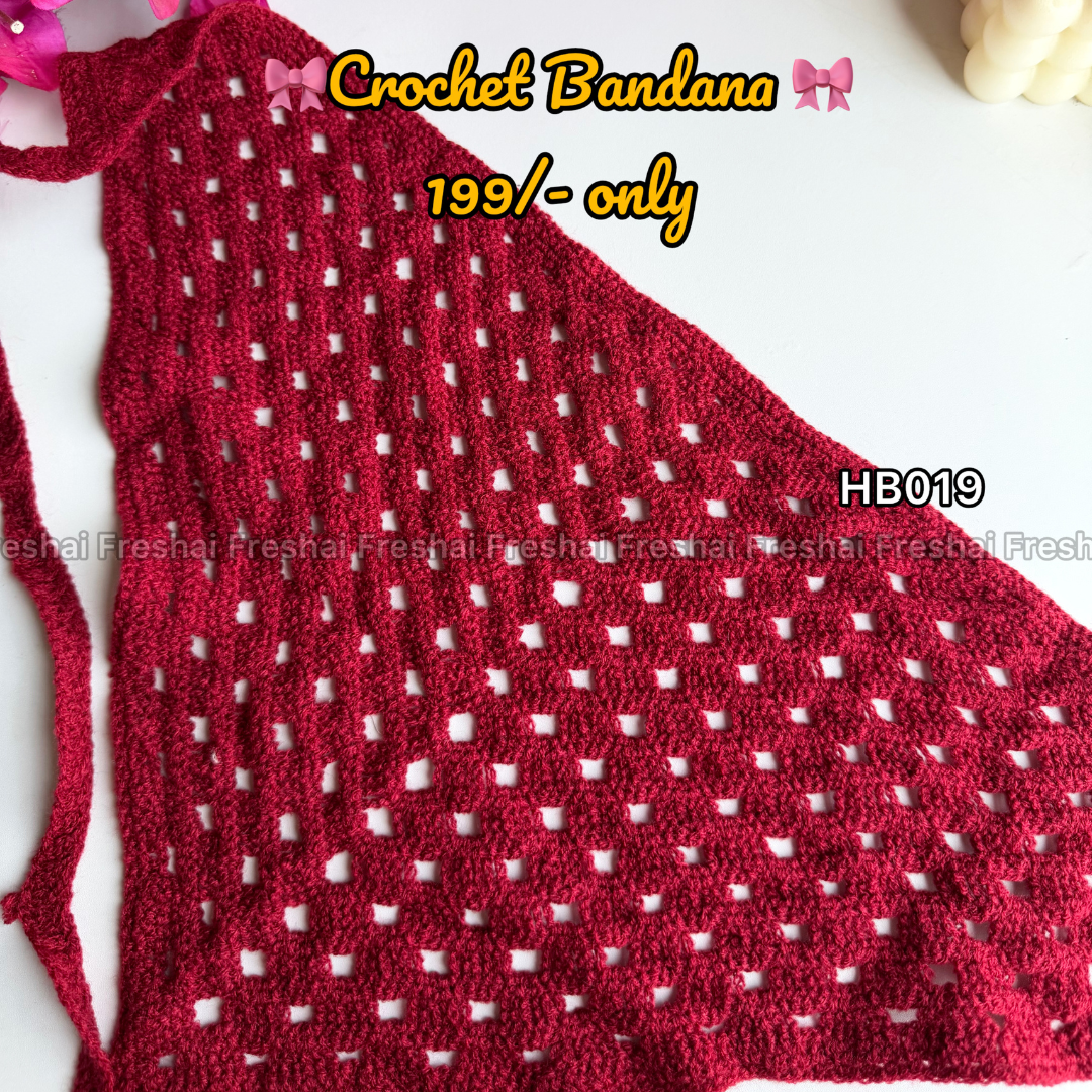 Solid Crimson Red Mesh Crochet Bandana