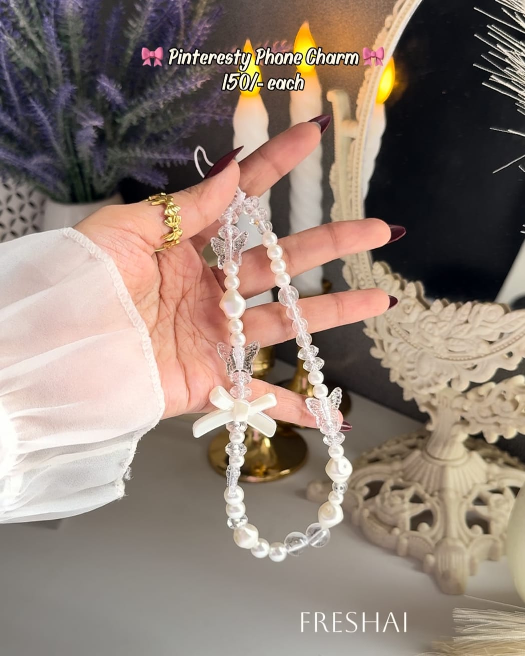 Pinteresty Pearl & Butterfly Phone Charm
