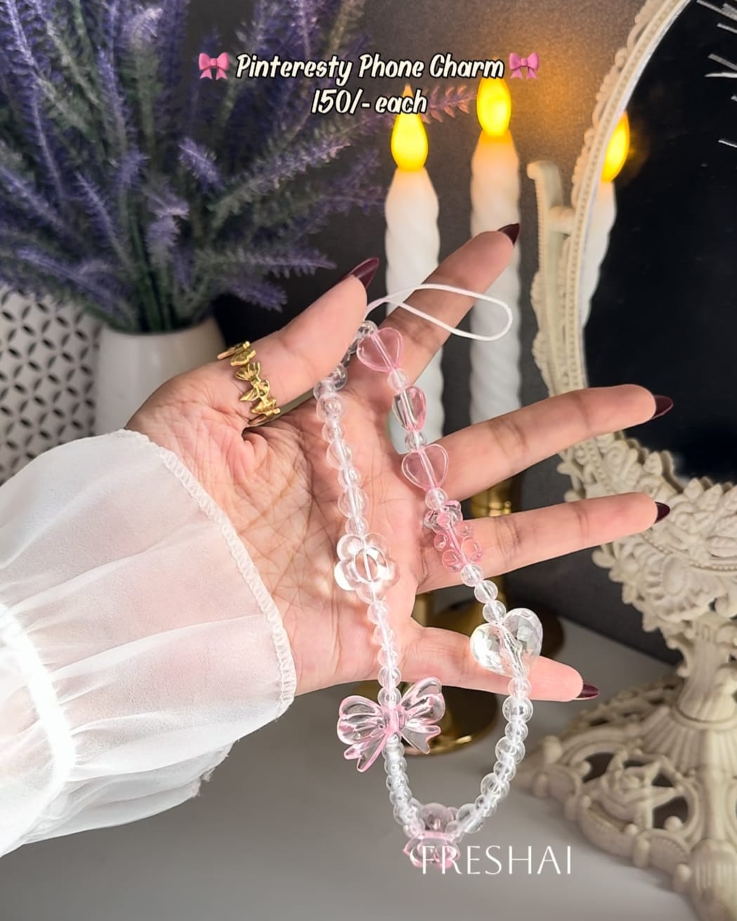 Aesthetic Crystal Bow & Flower Phone Charm