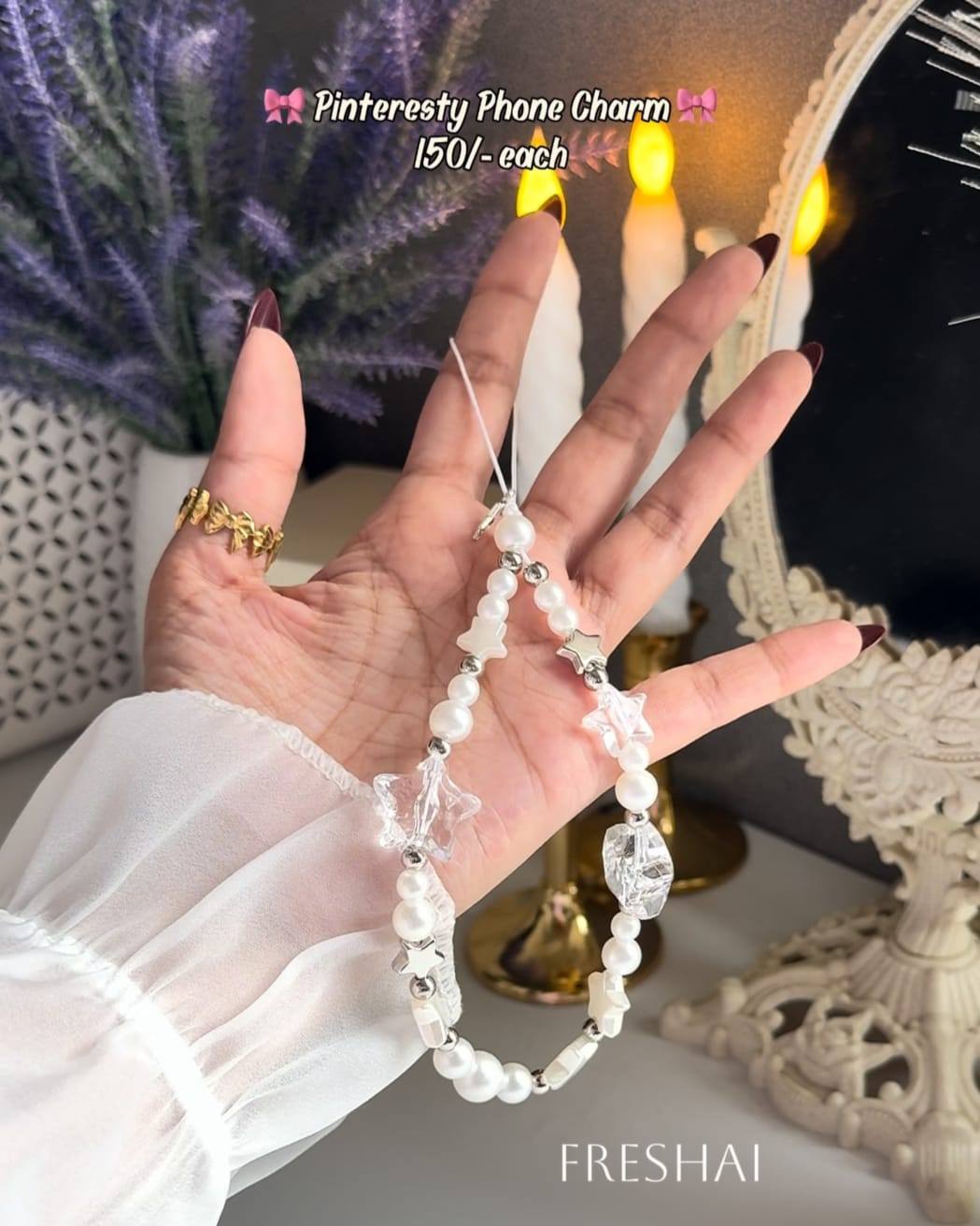 Aesthetic Pearl Star & Crystal Phone Charm