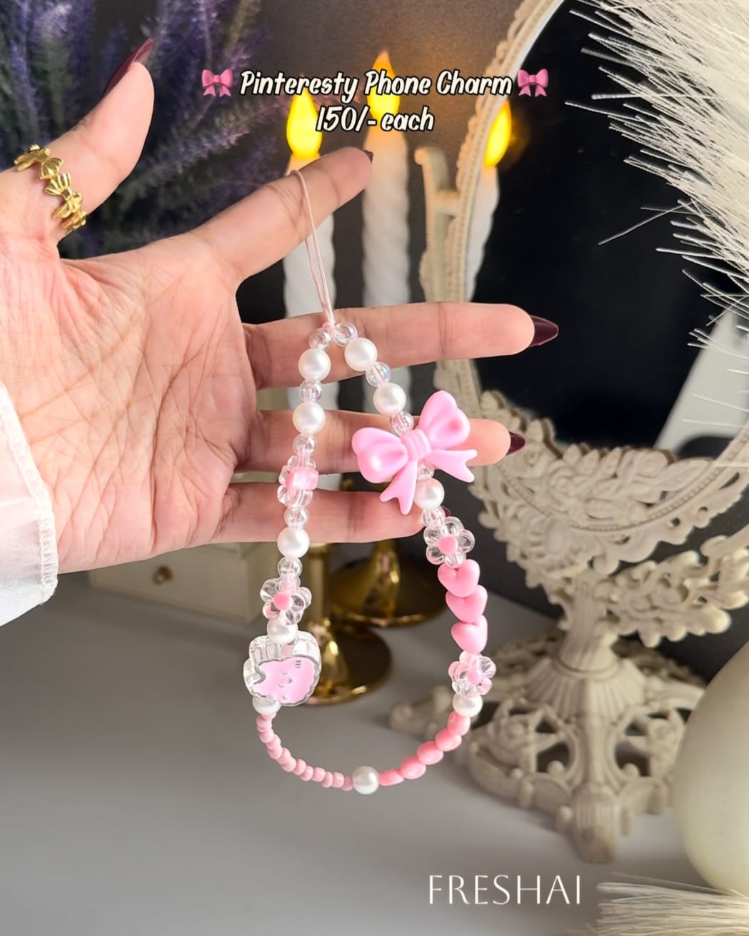 Pink Bow Hello Kitty Pearl Phone Charm