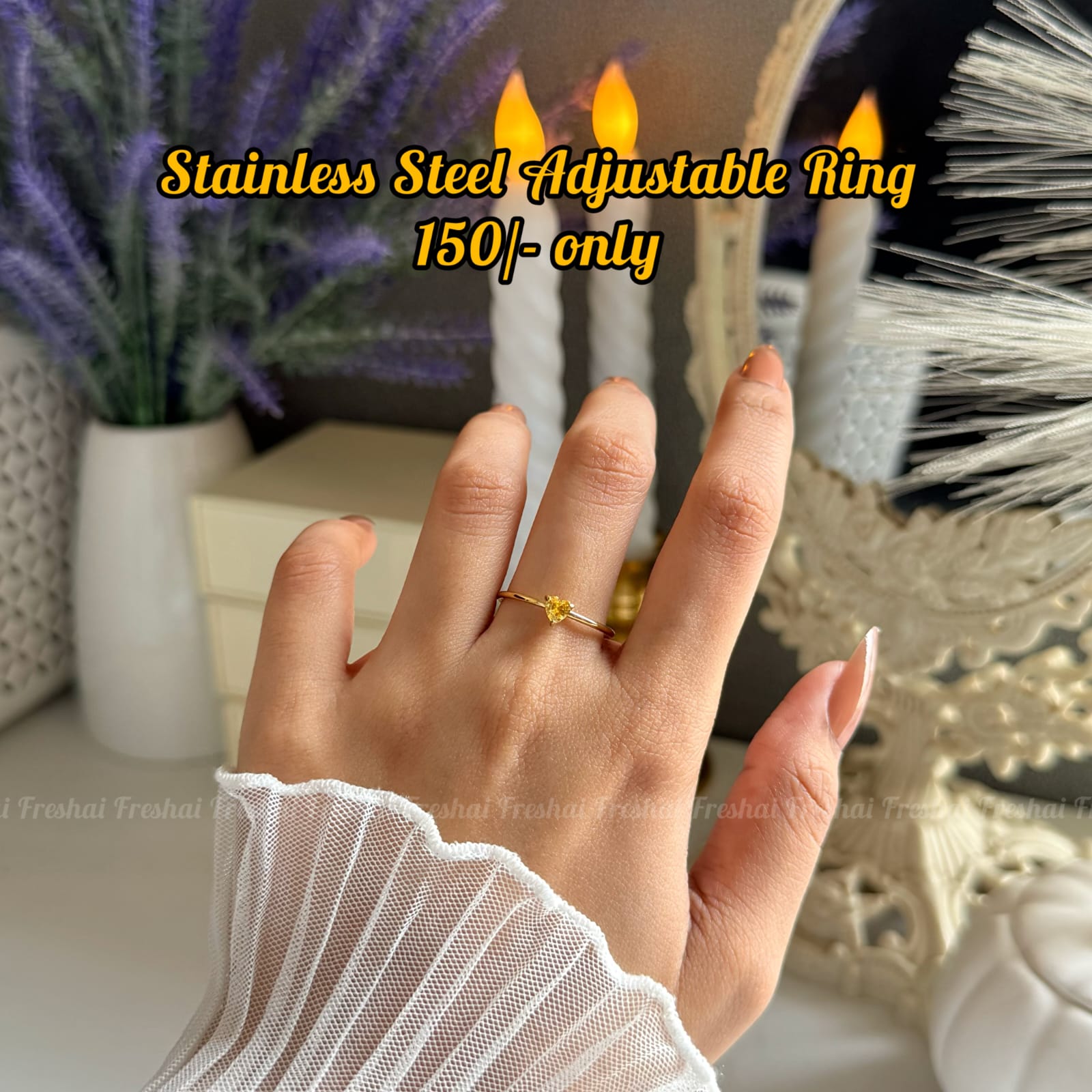 Gold Heart Charm Adjustable Ring