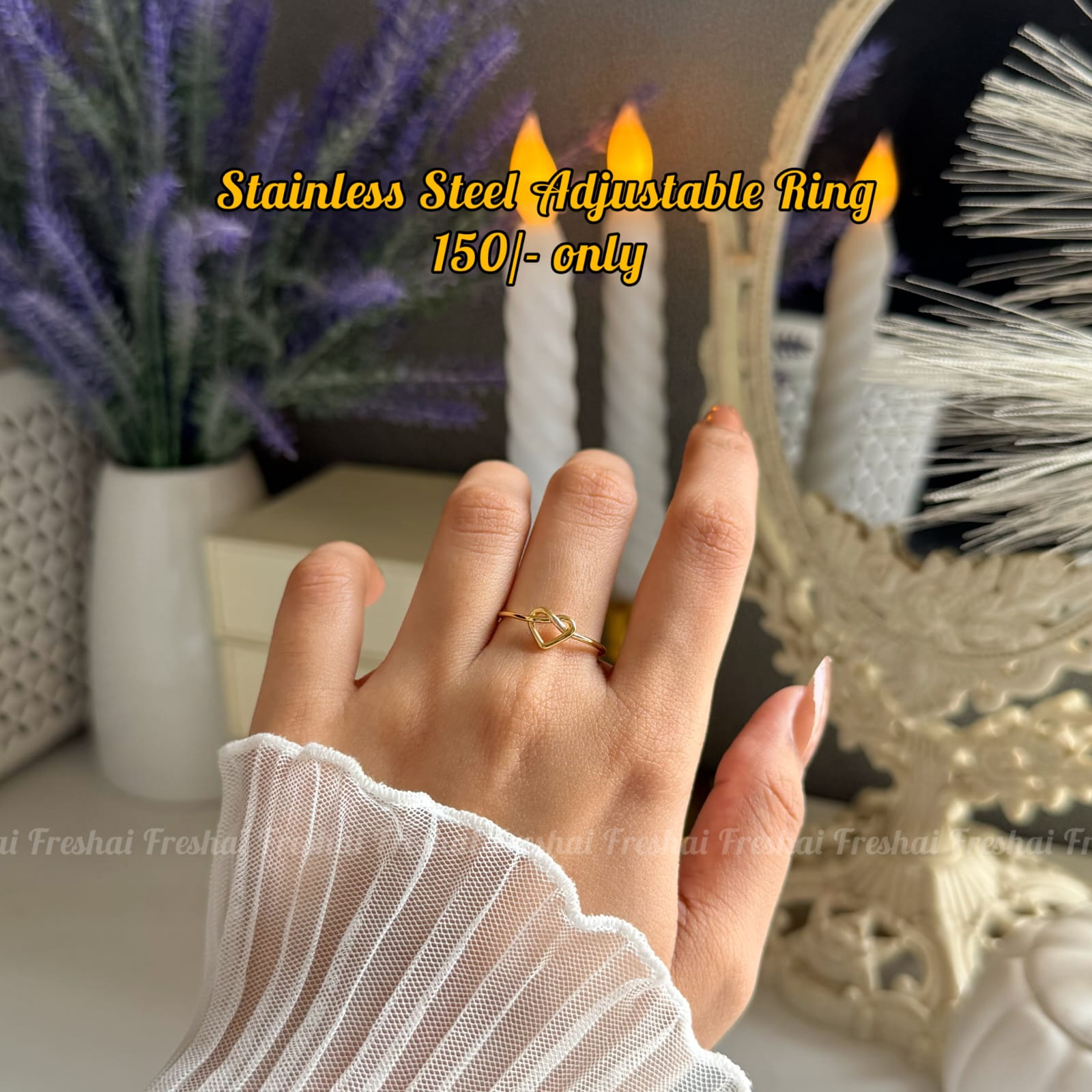 Gold Open Heart Knot Adjustable Ring