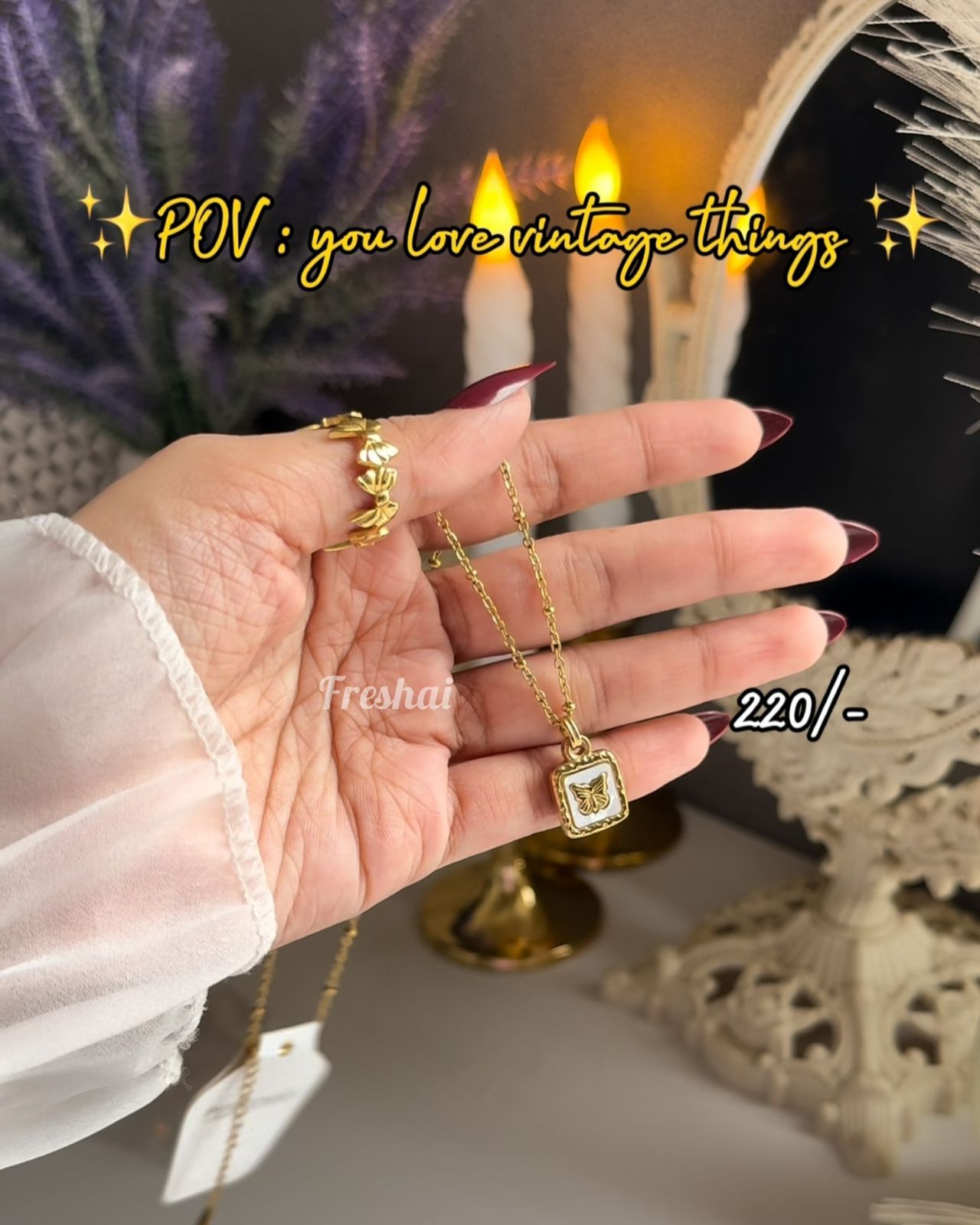 Gold Butterfly Square Vintage Pendant