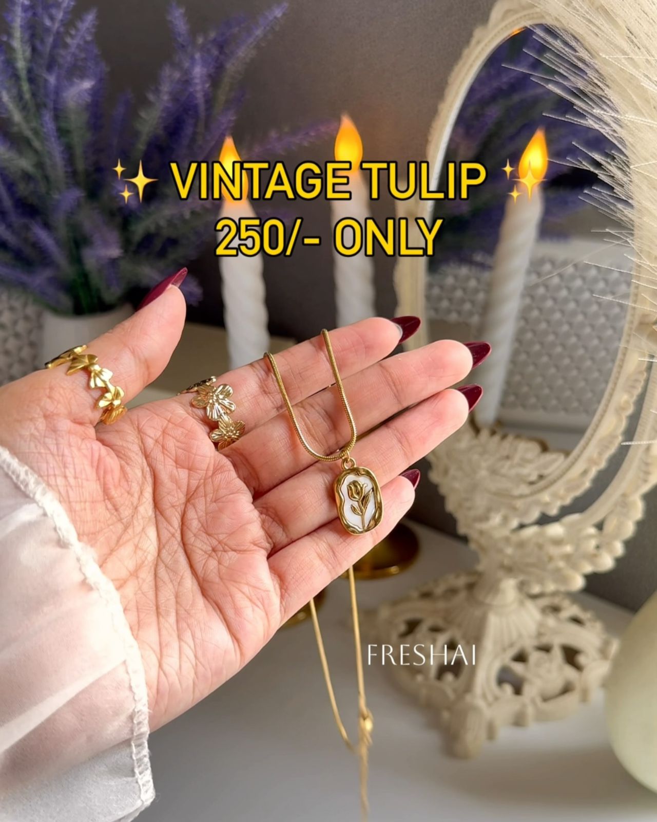 Gold Tulip Oval Vintage Pendant