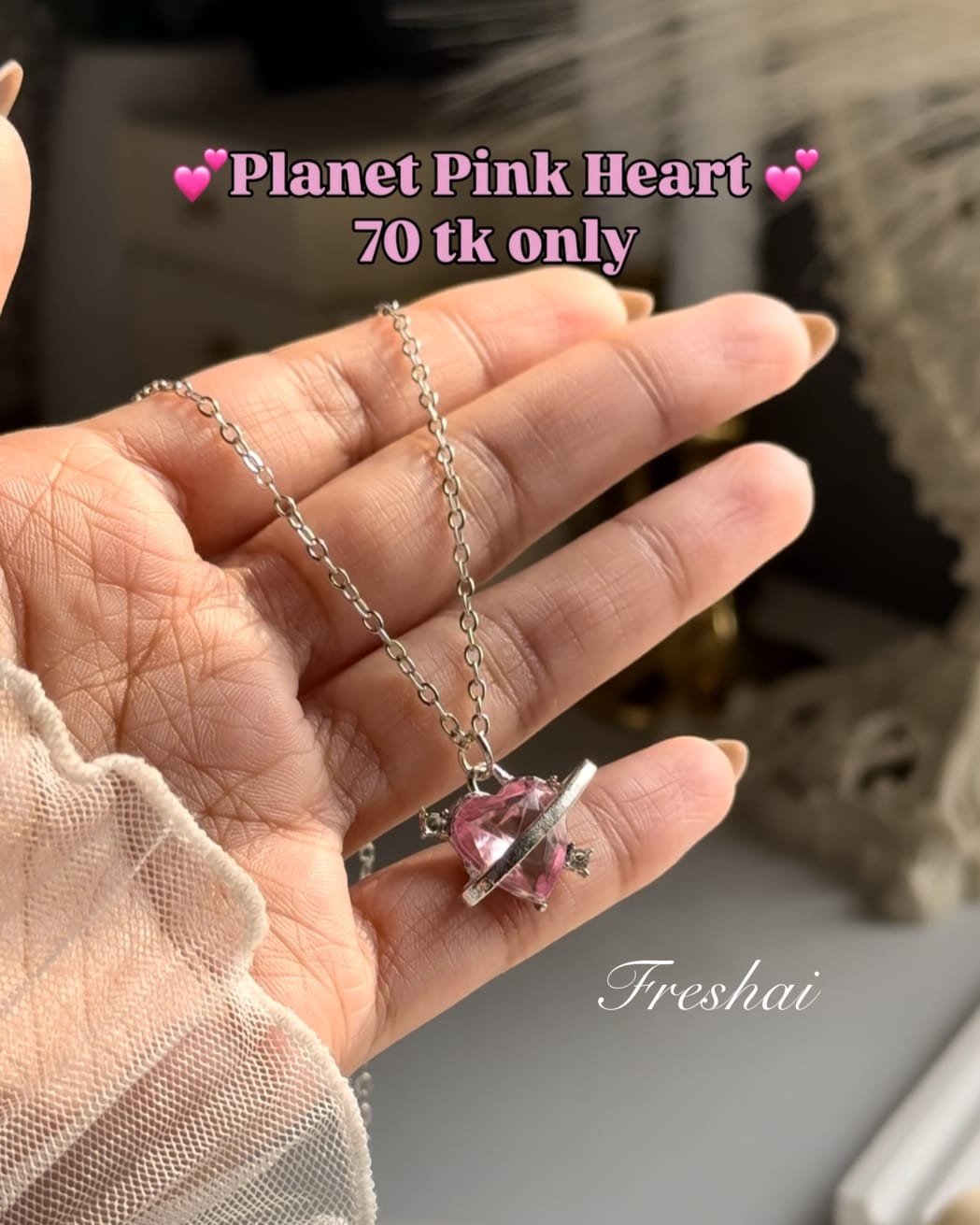 Planet Pink Heart Pendant