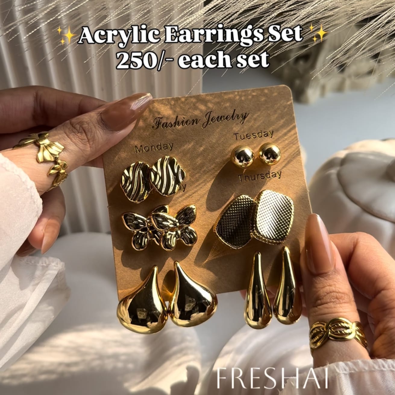 Gold Water Drop Style Earrings Set