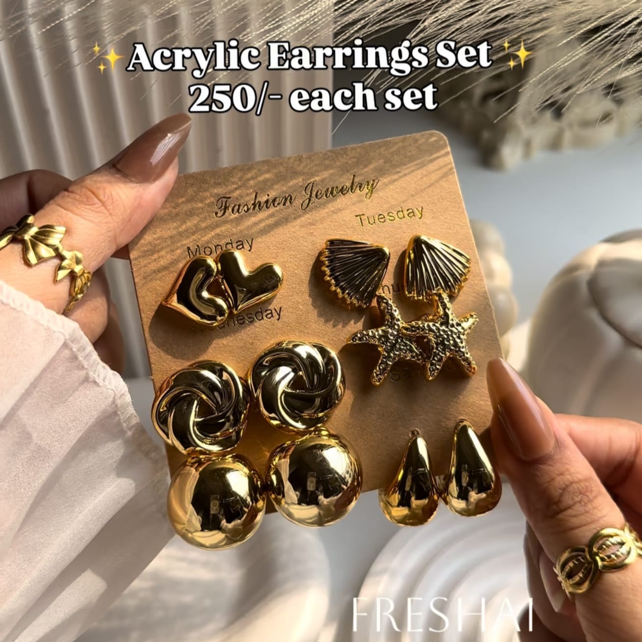 Gold Beach Theme Earrings Set