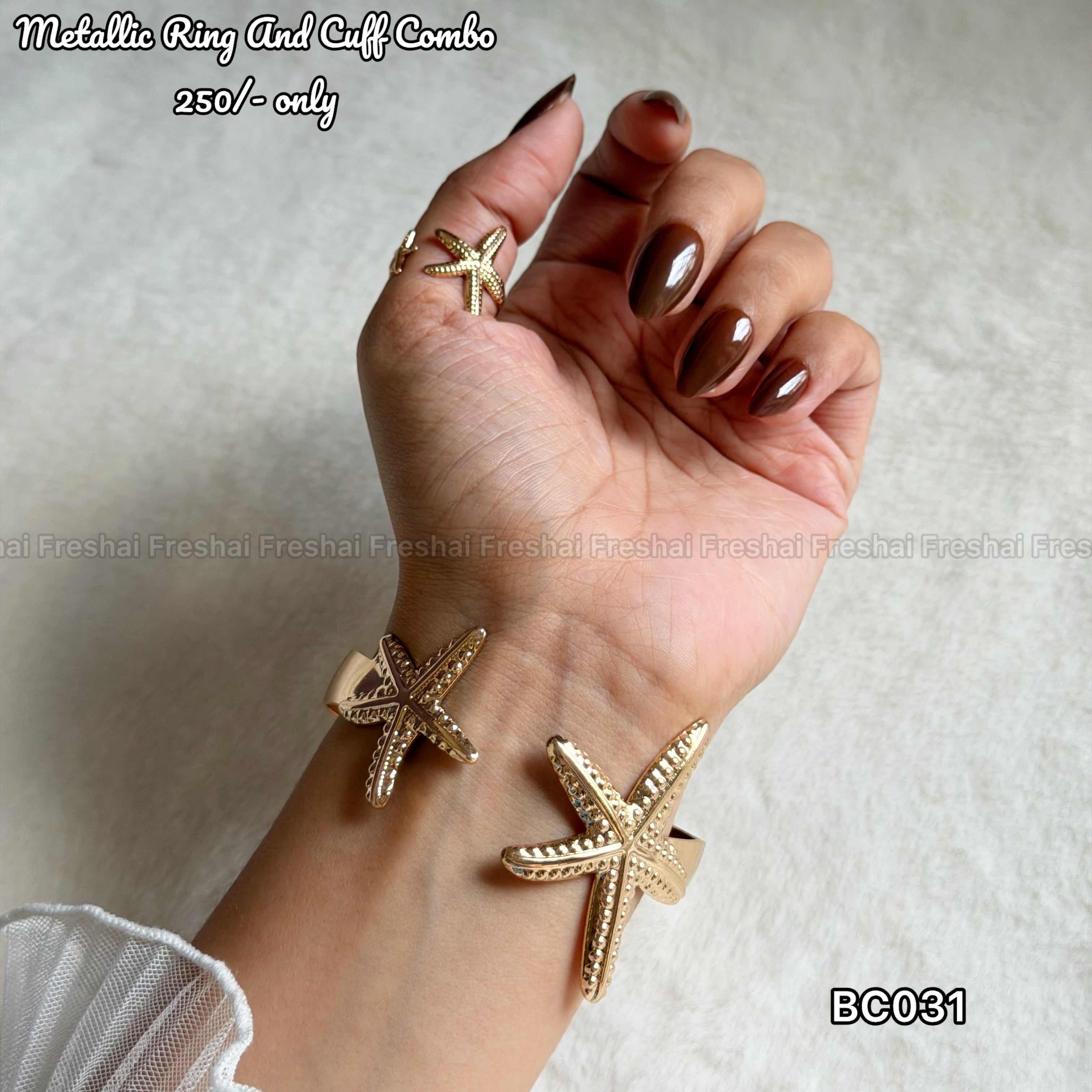Starfish Ocean Metallic Ring & Cuff Combo
