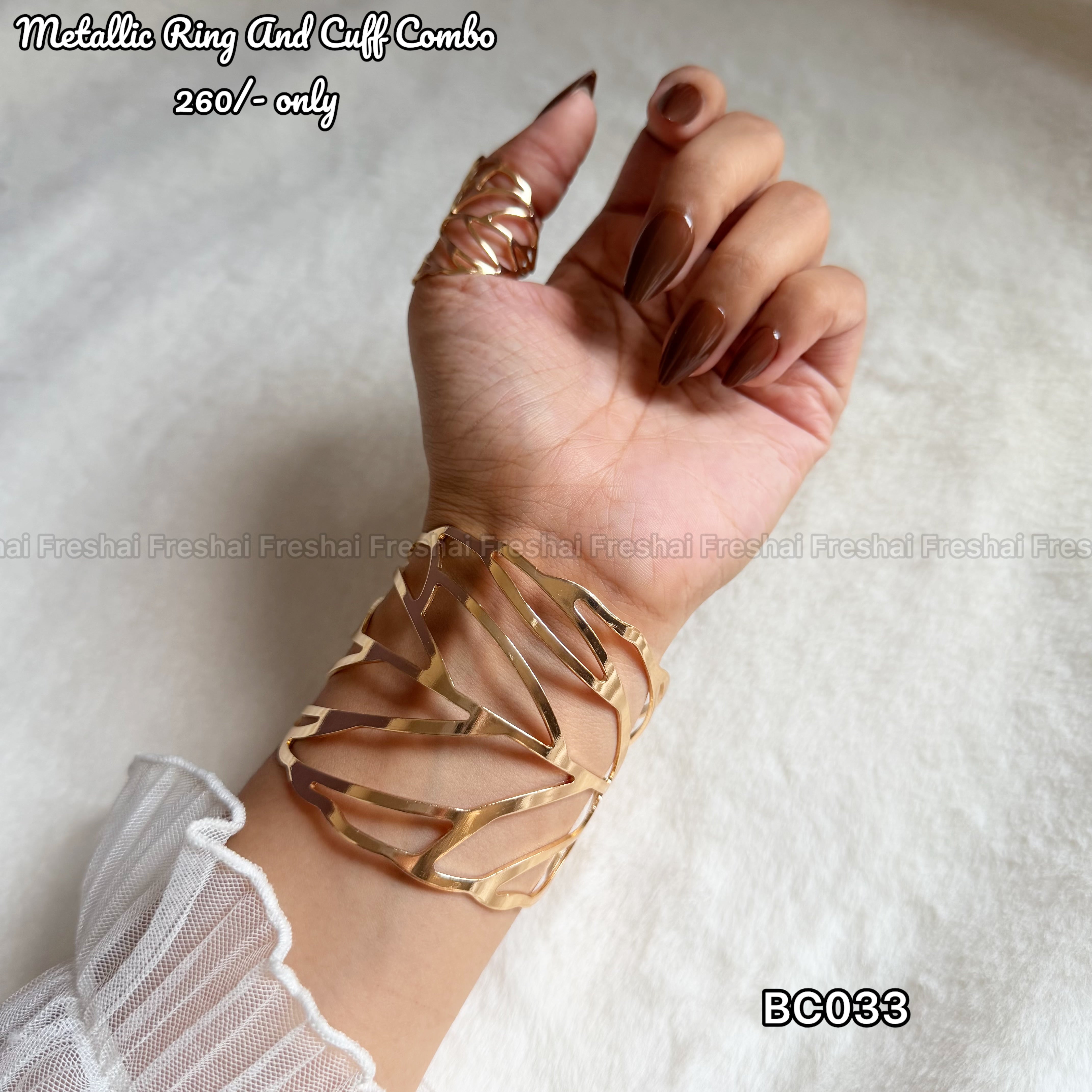 Abstract Branch Metallic Ring & Cuff Combo