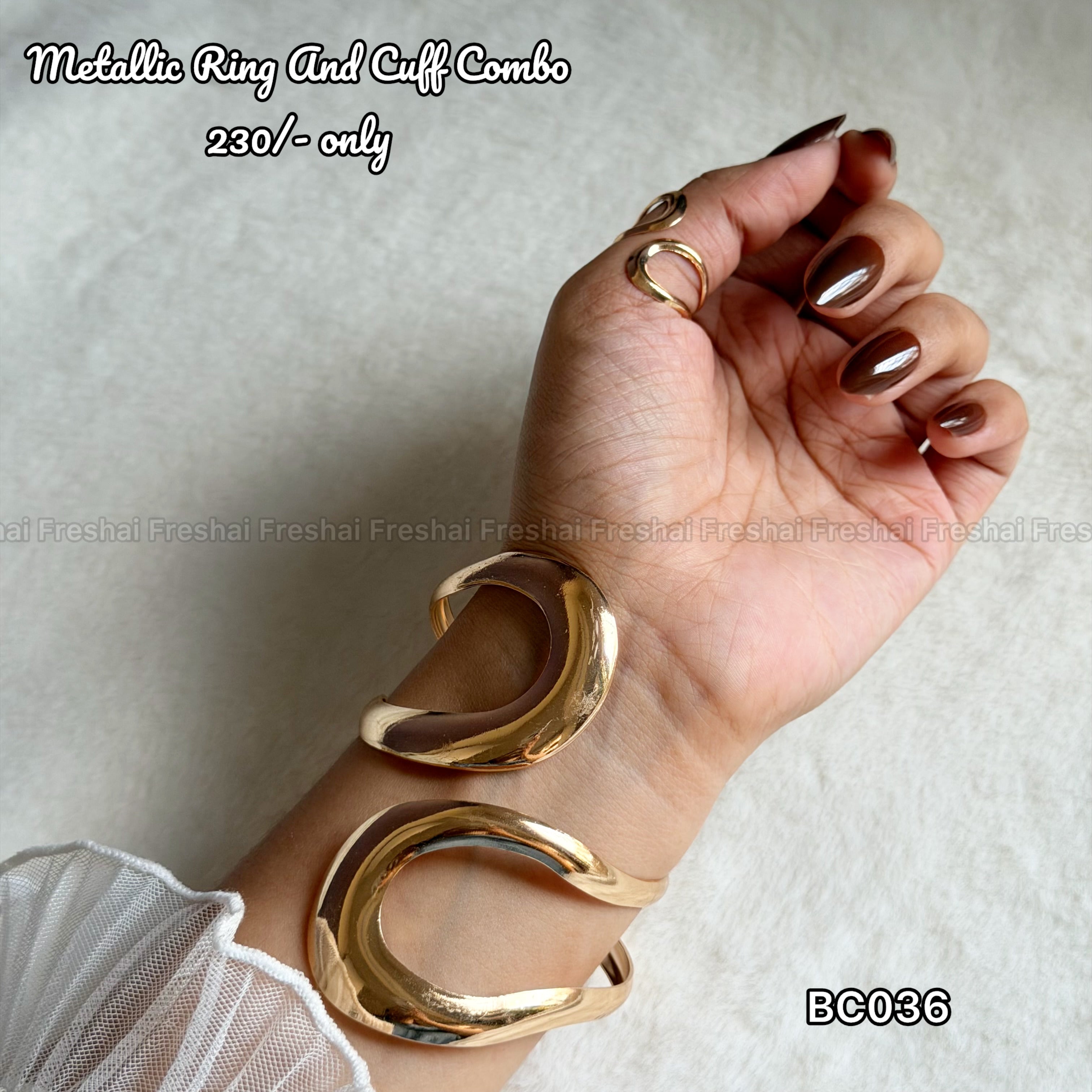 Swirl Spiral Metallic Ring & Cuff Combo