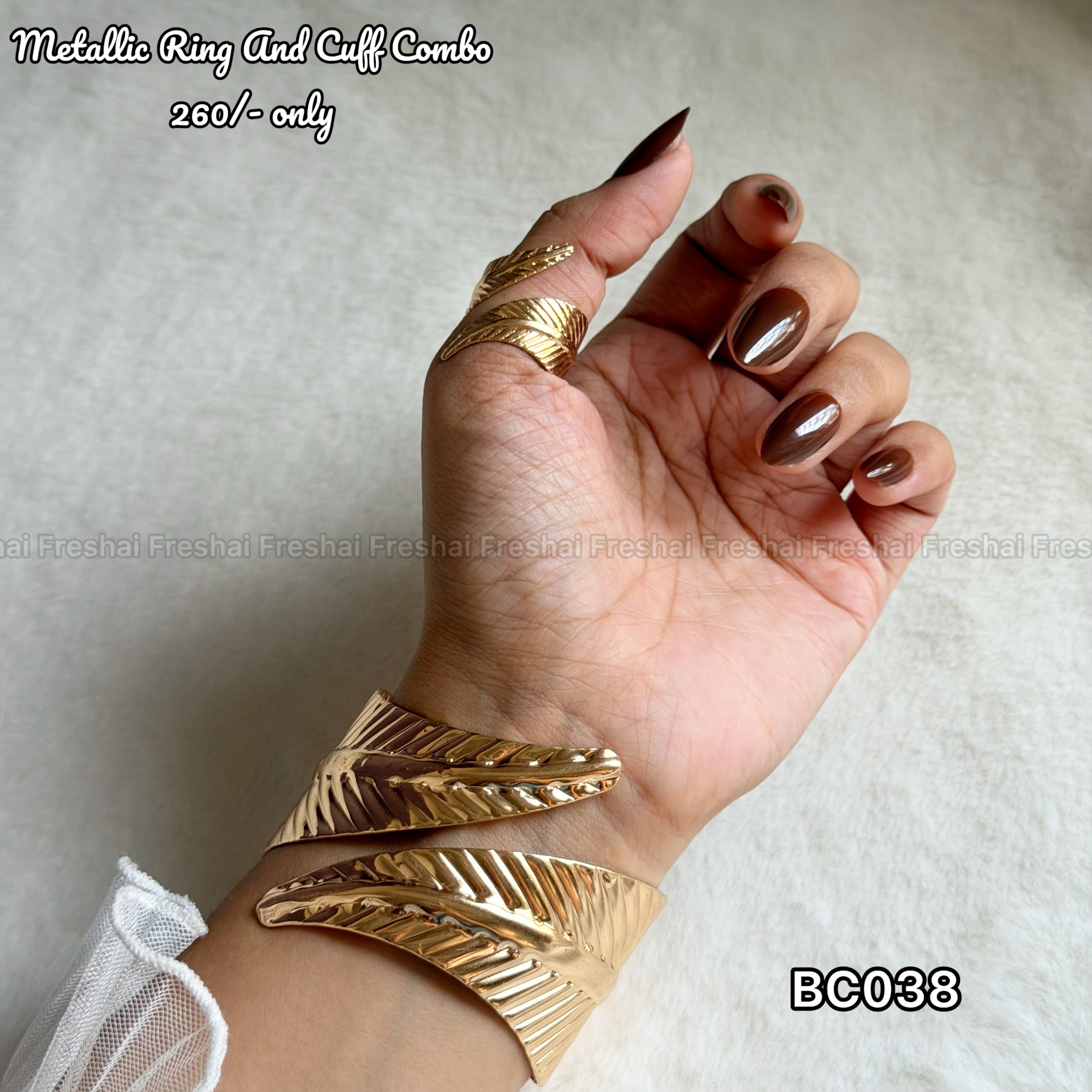 Wrap Leaf Metallic Ring & Cuff Combo