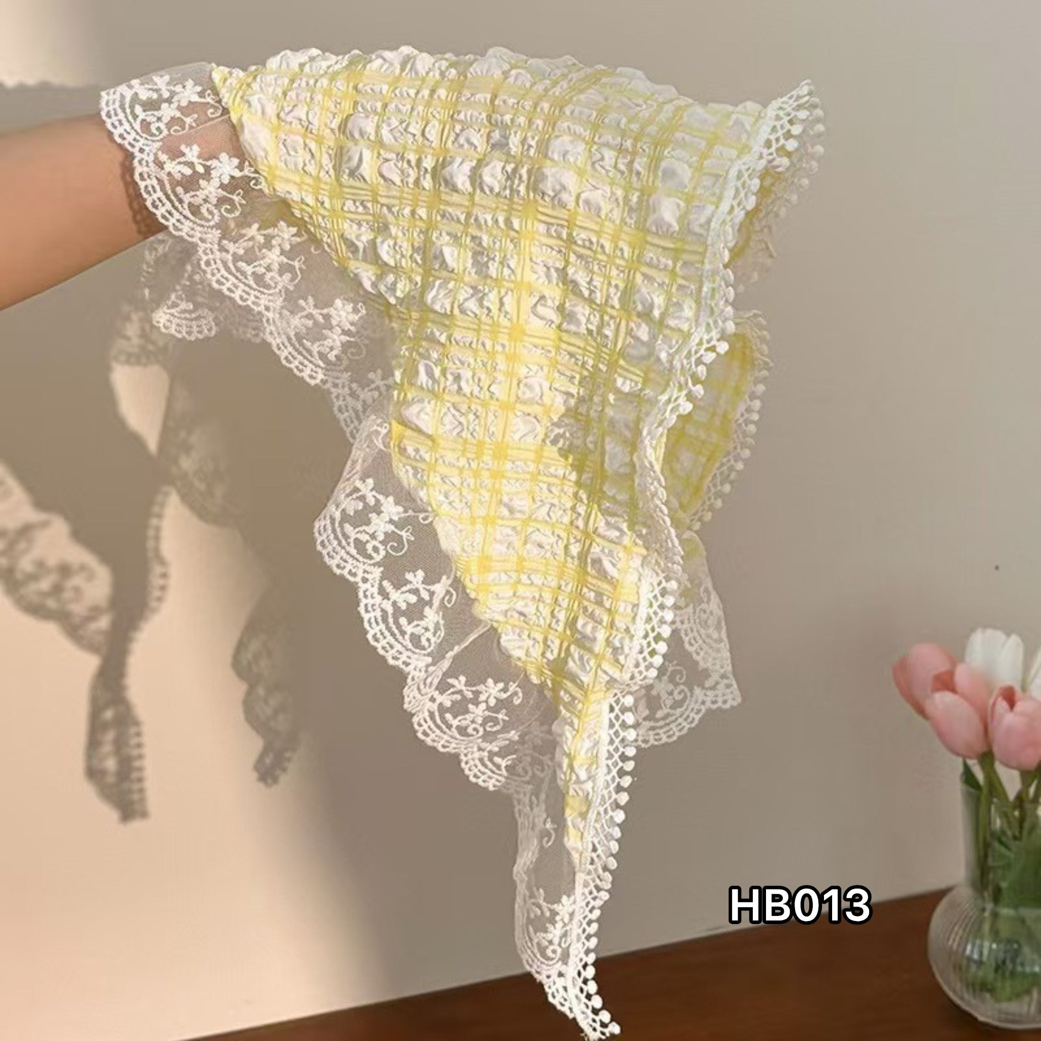 Yellow Plaid Lace Floral Hair Bandana