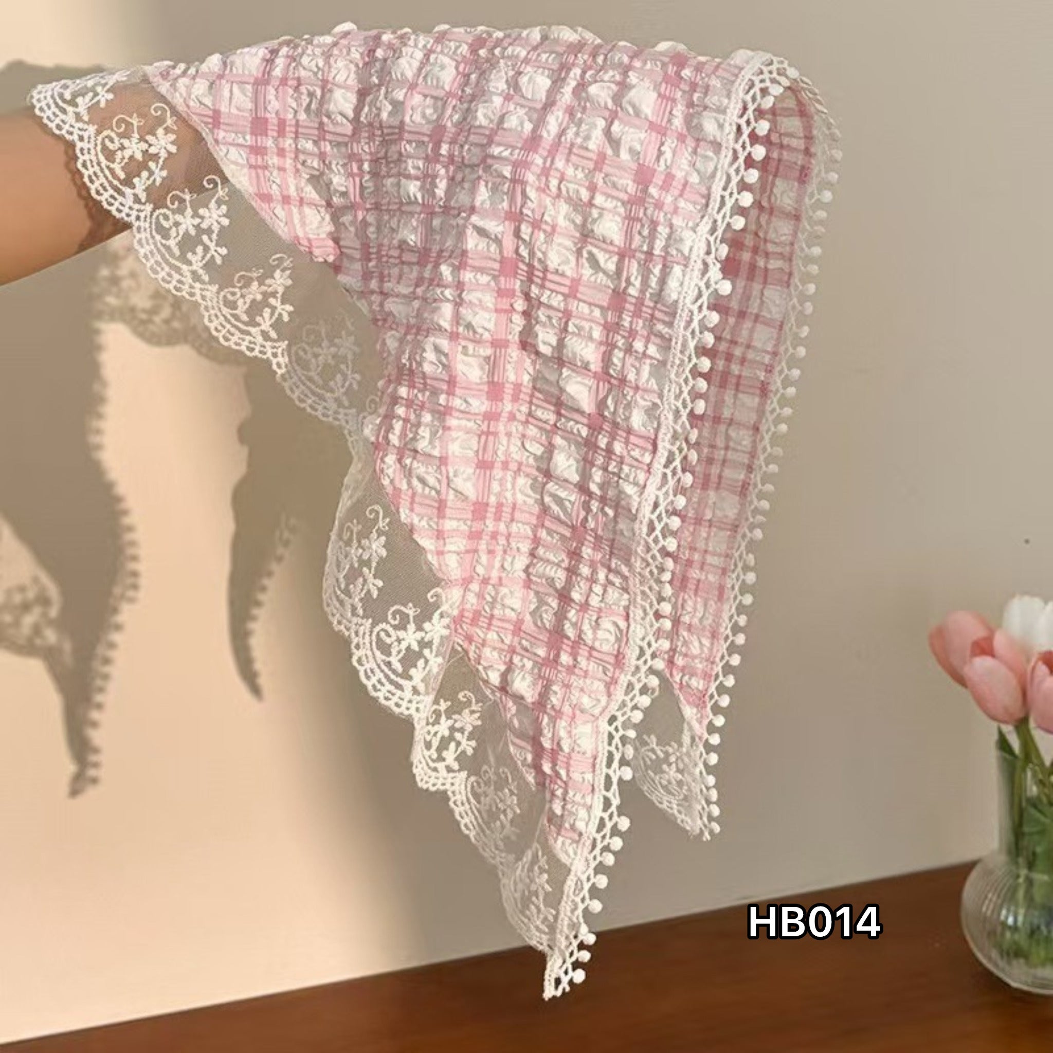 Pink Plaid Lace Floral Hair Bandana