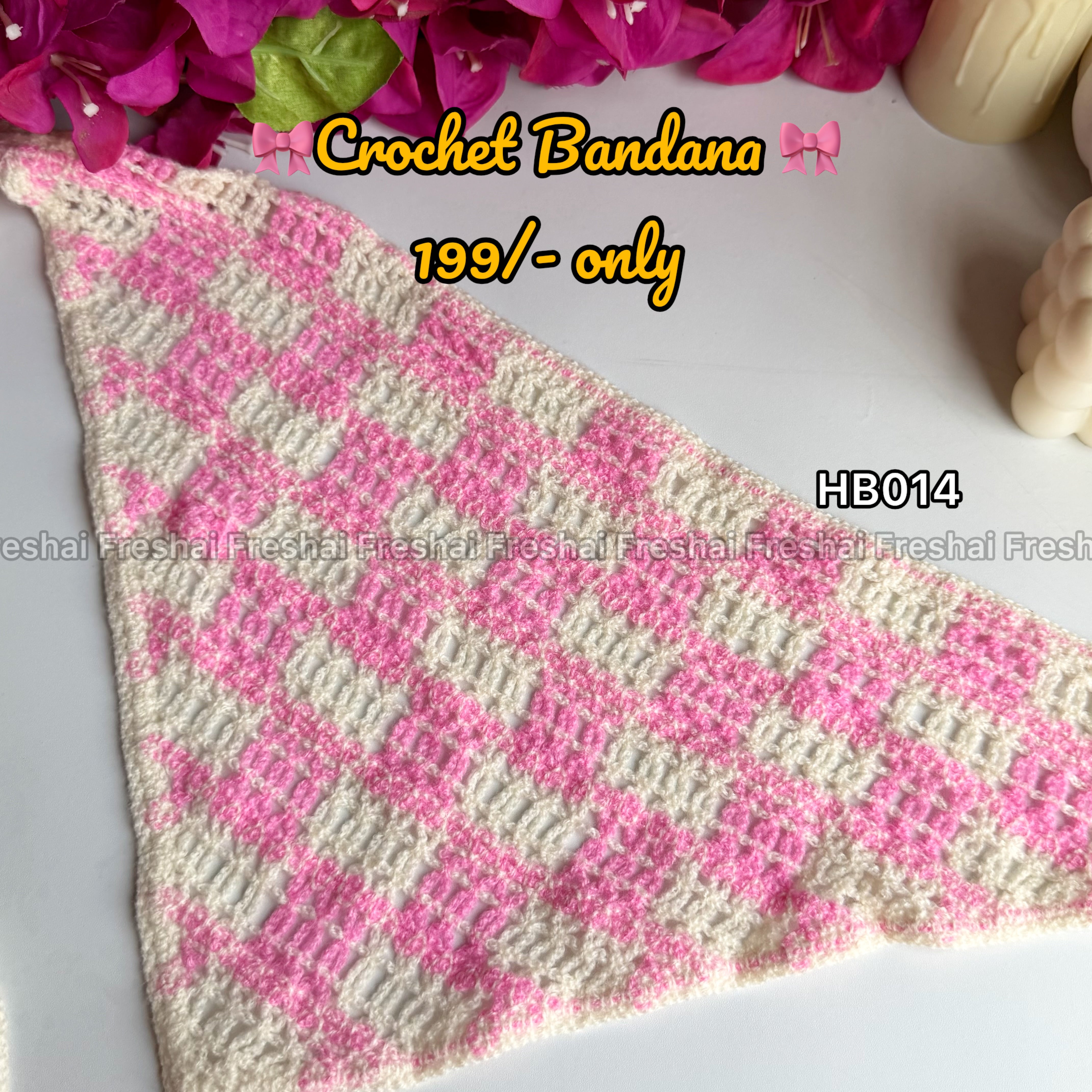 Pink & White Plaid Crochet Bandana