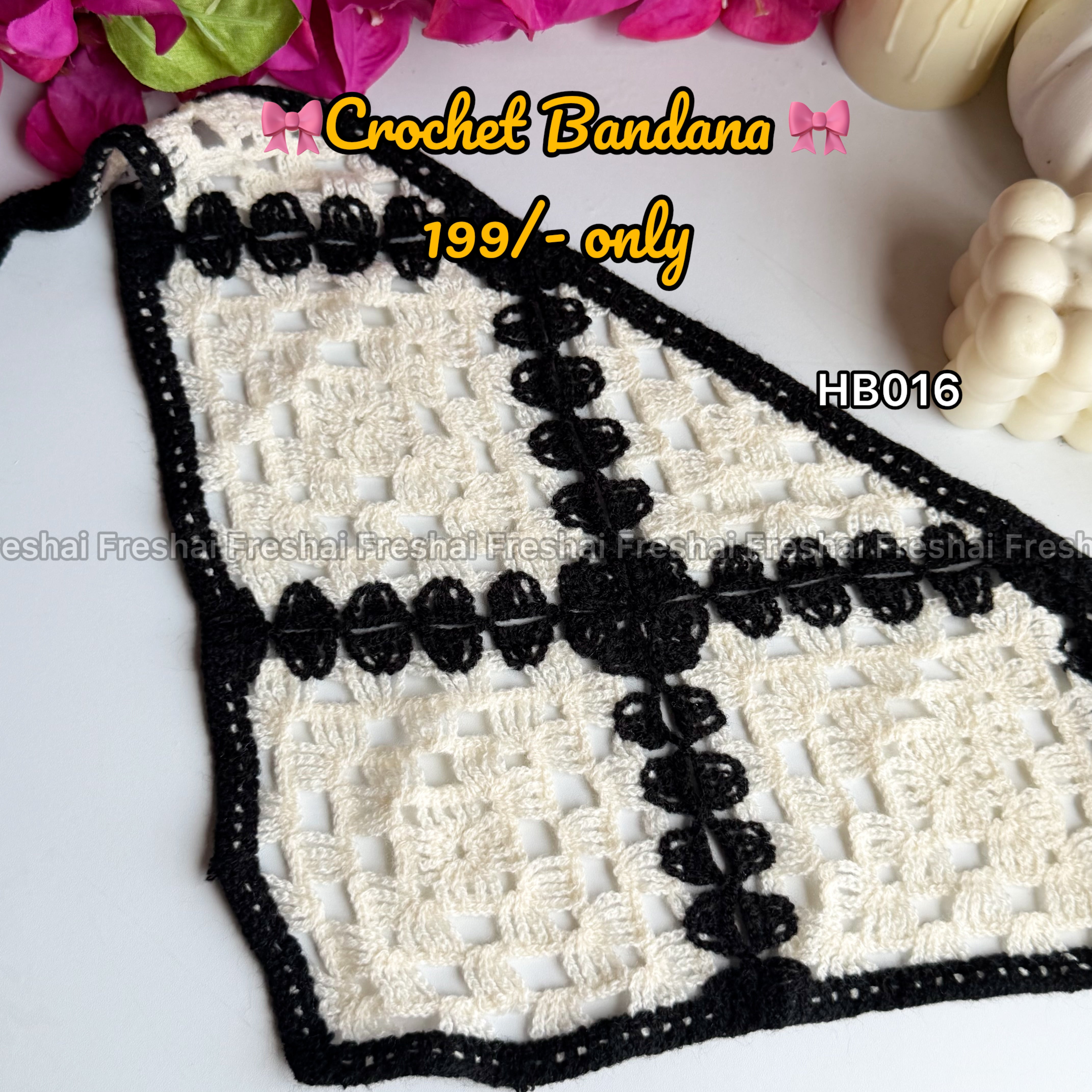 Black & White Grid Crochet Bandana