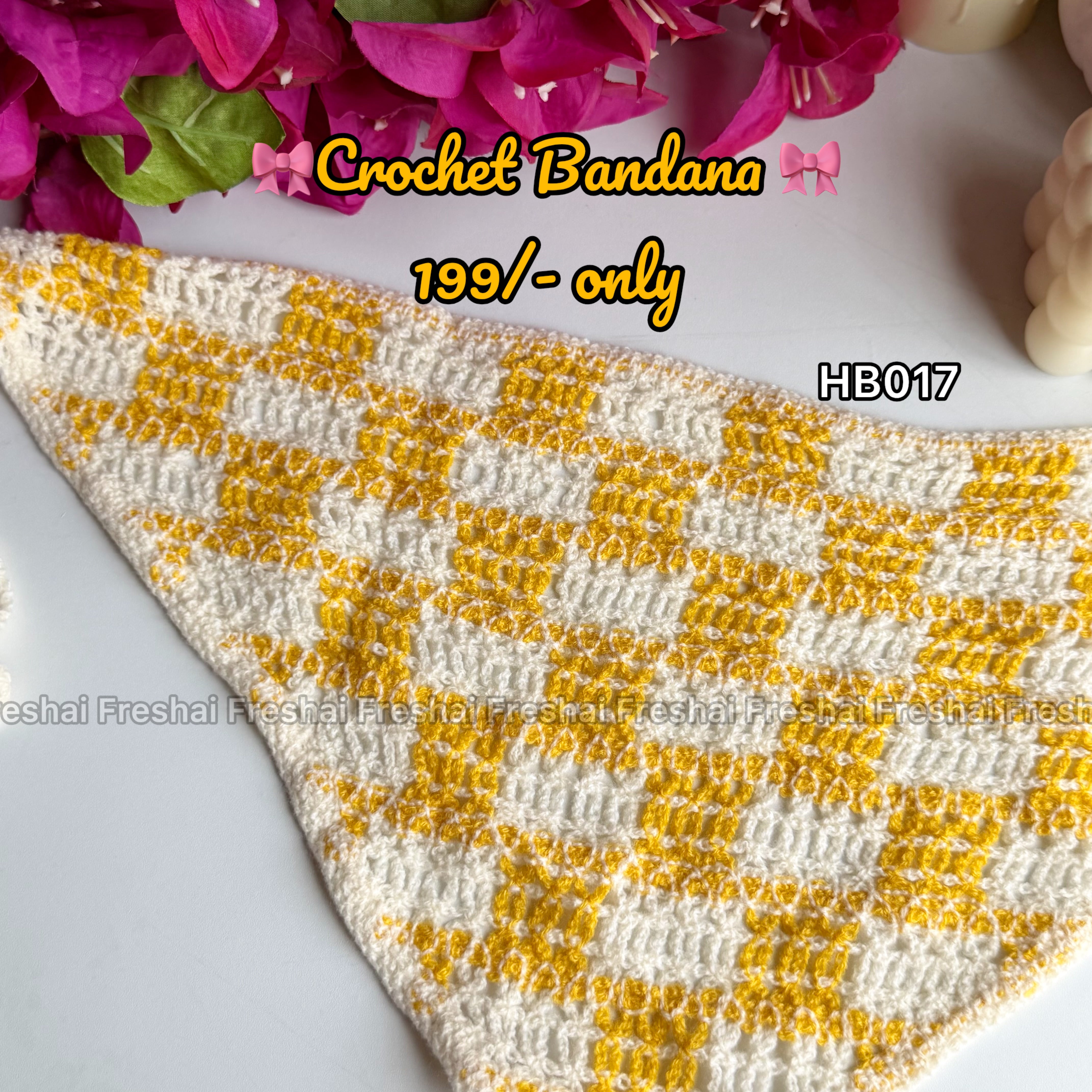 Yellow & White Plaid Crochet Bandana