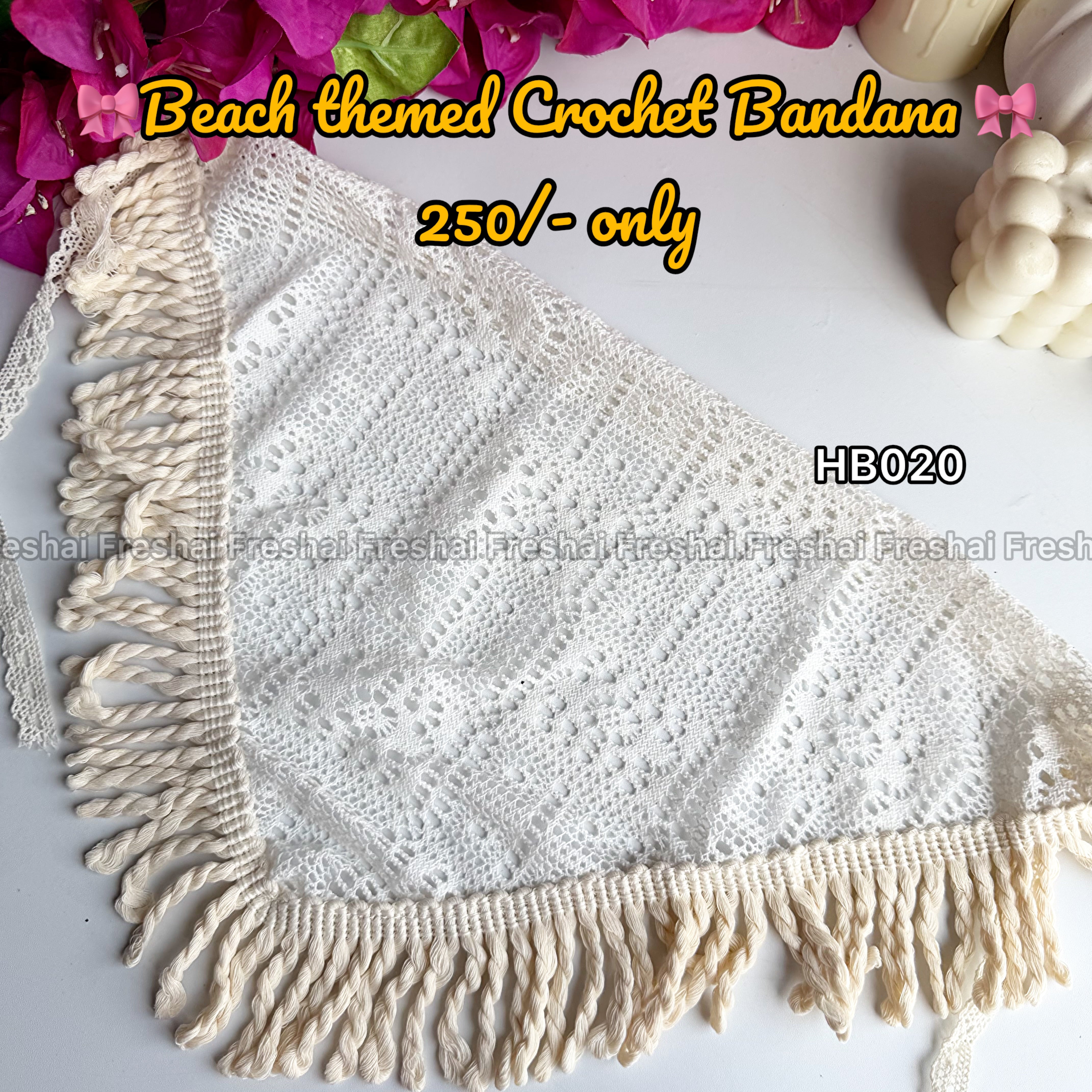 Off-White Fringe Beach Crochet Bandana