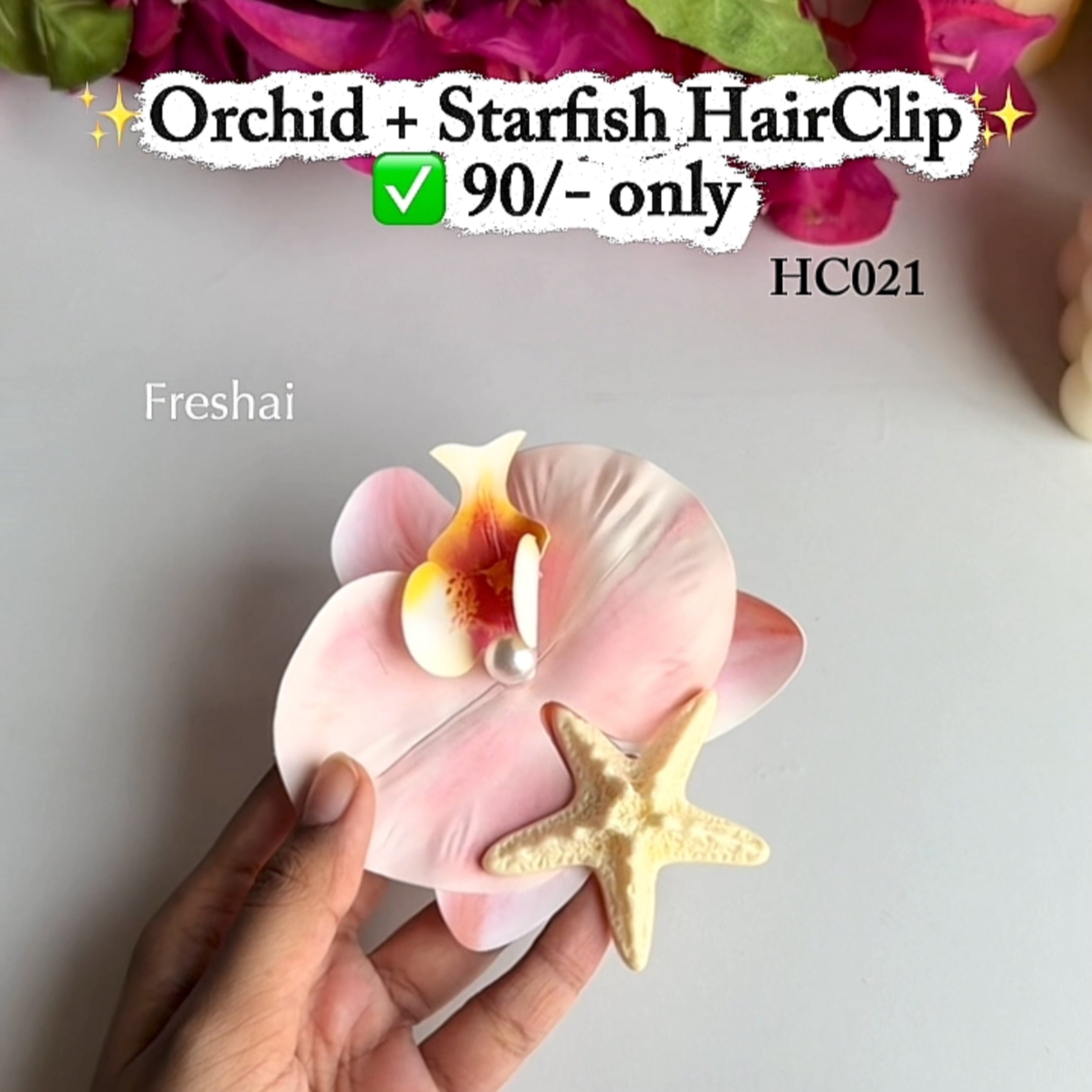 Pink Orchid with Starfish Hair clip