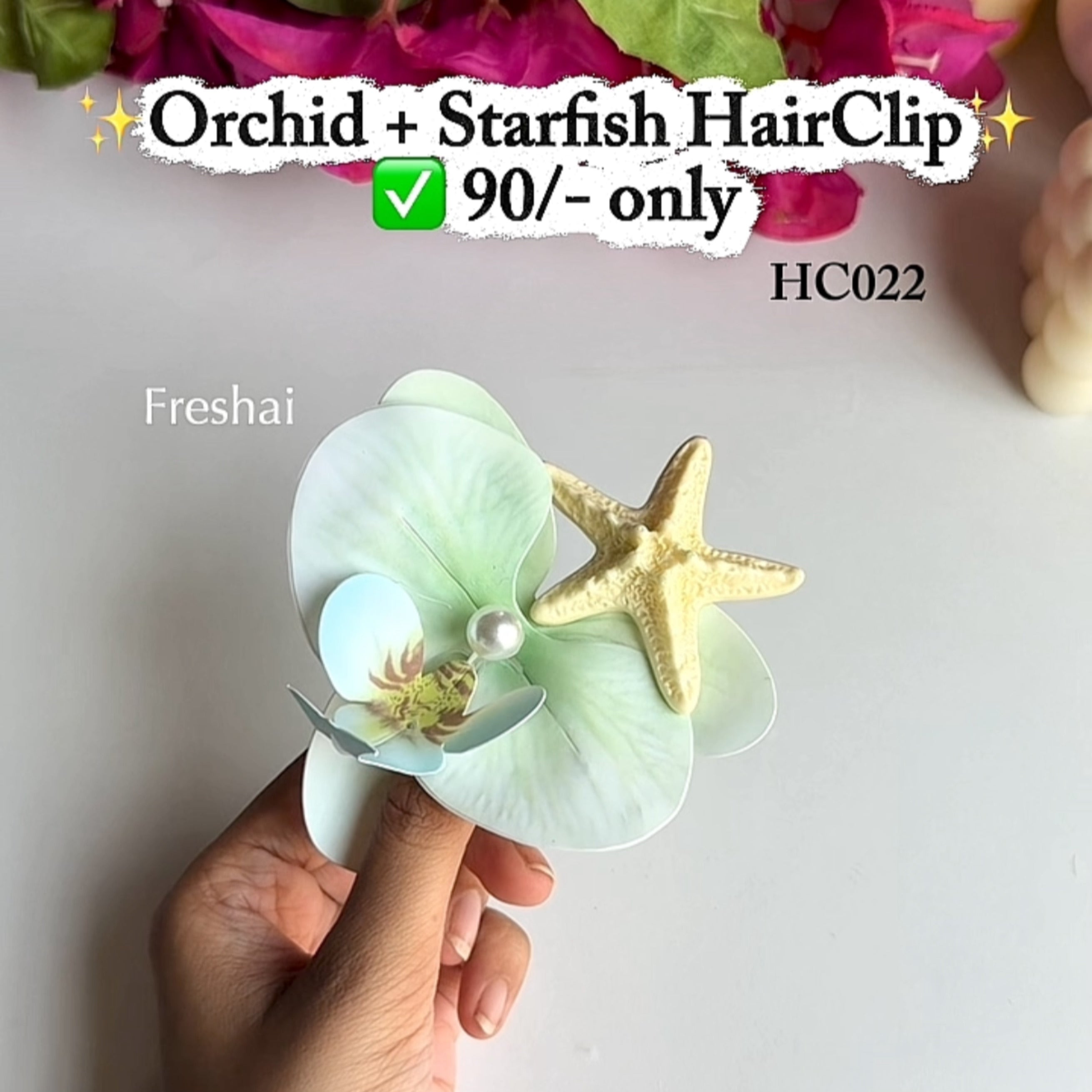 Mint Green Orchid with Starfish Hair clip