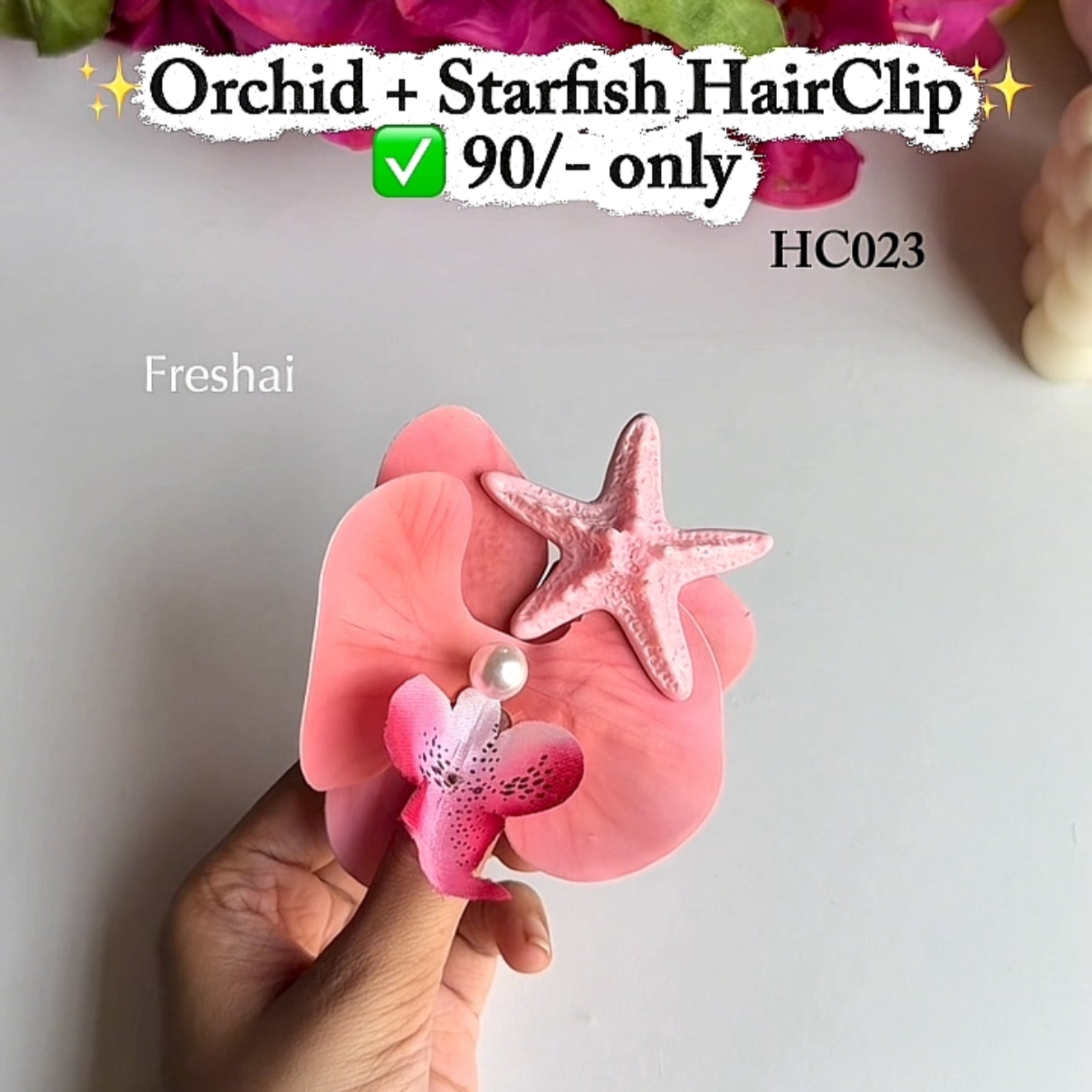 Deep Pink Orchid with Starfish Hair clip