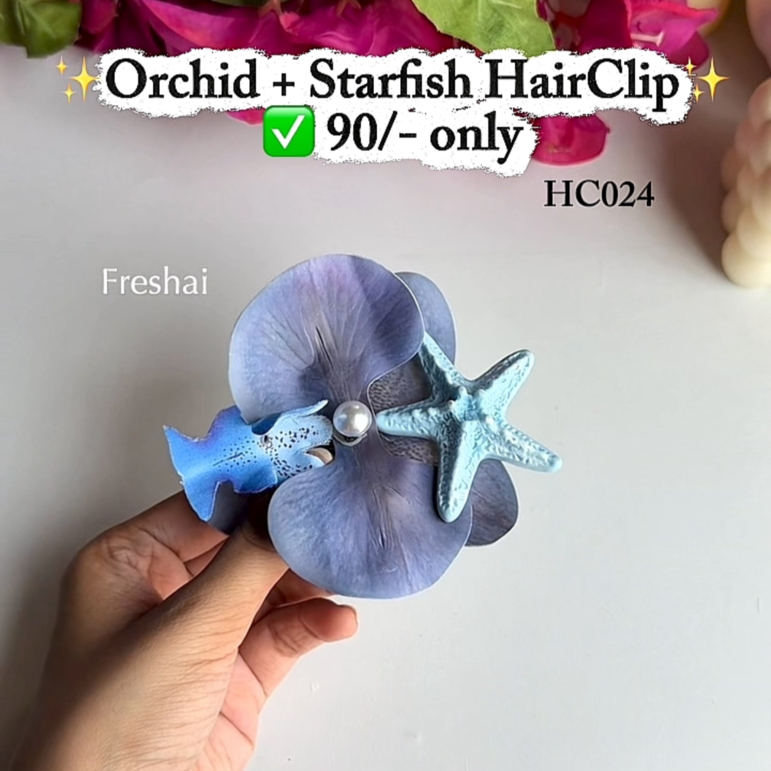 Purple Orchid with Starfish Hair clip