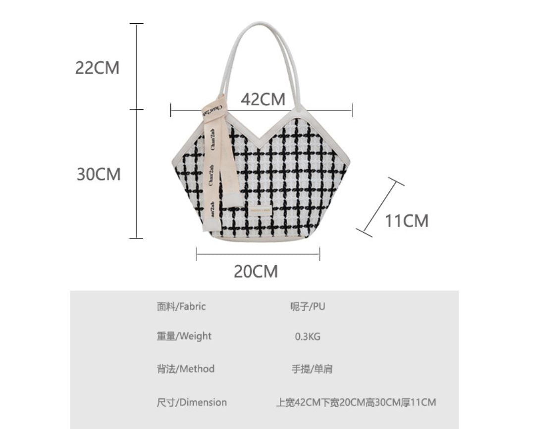 Parisian Luxe Plaid Shoulder Bag / Tote Bag