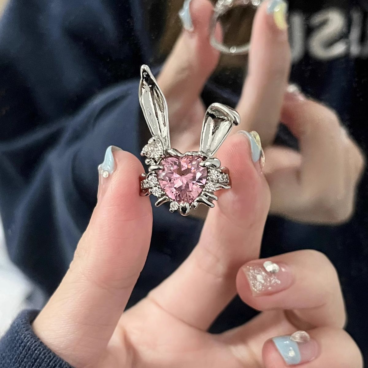 Sparkling Bunny Heart Ring