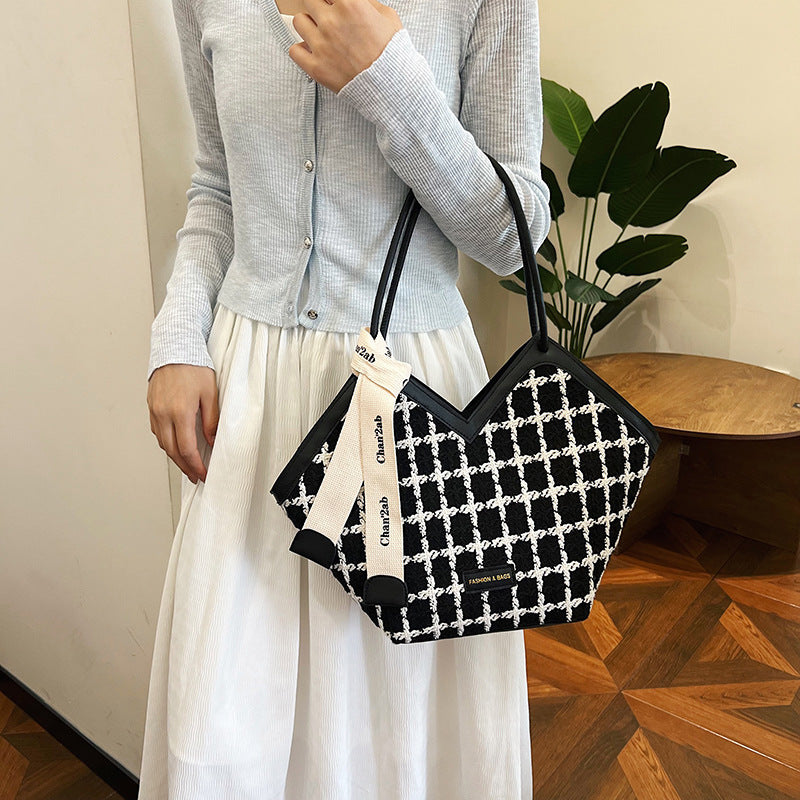 Parisian Luxe Plaid Shoulder Bag / Tote Bag