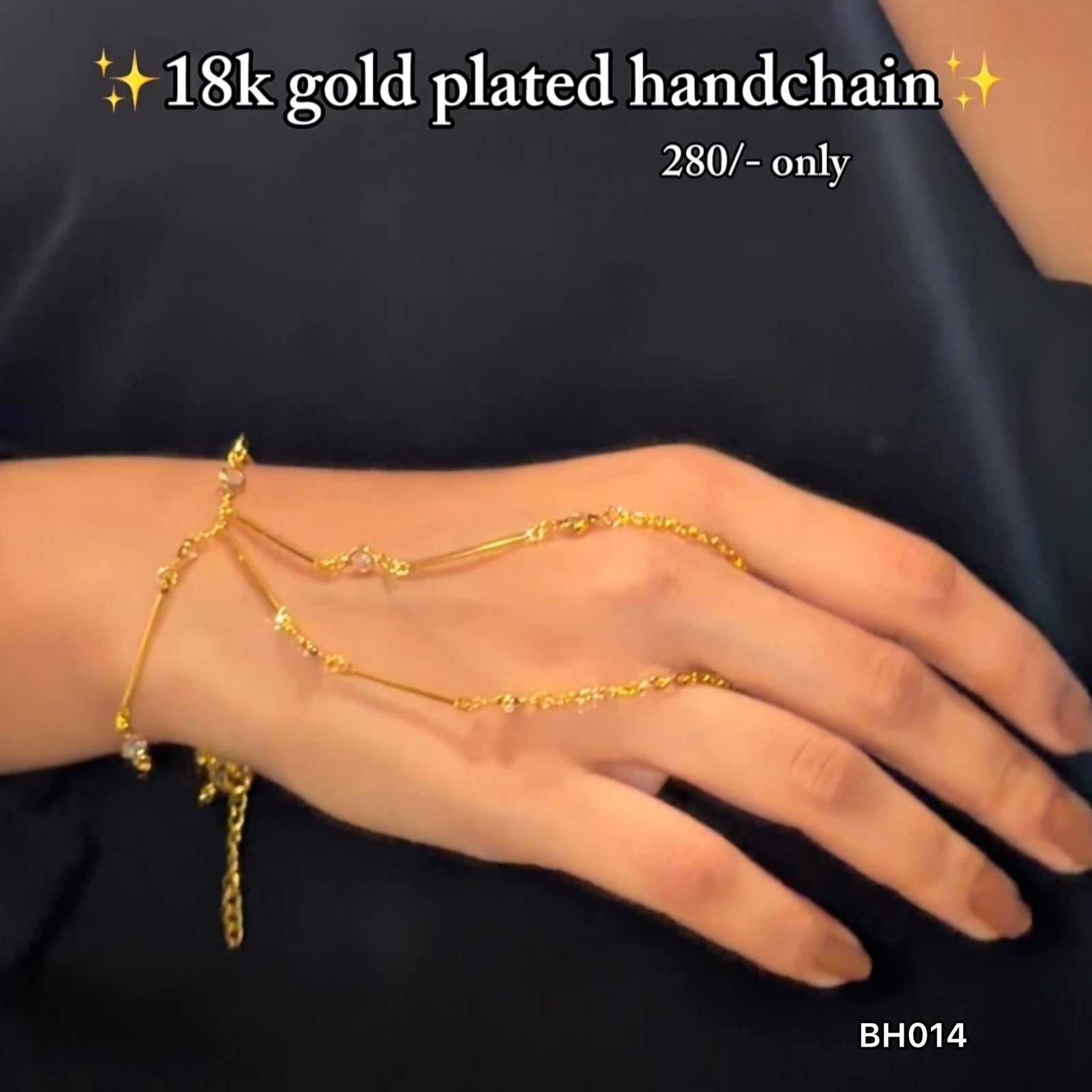 Bar & Beaded Chain 18K Gold Plated Handchain Bracelet