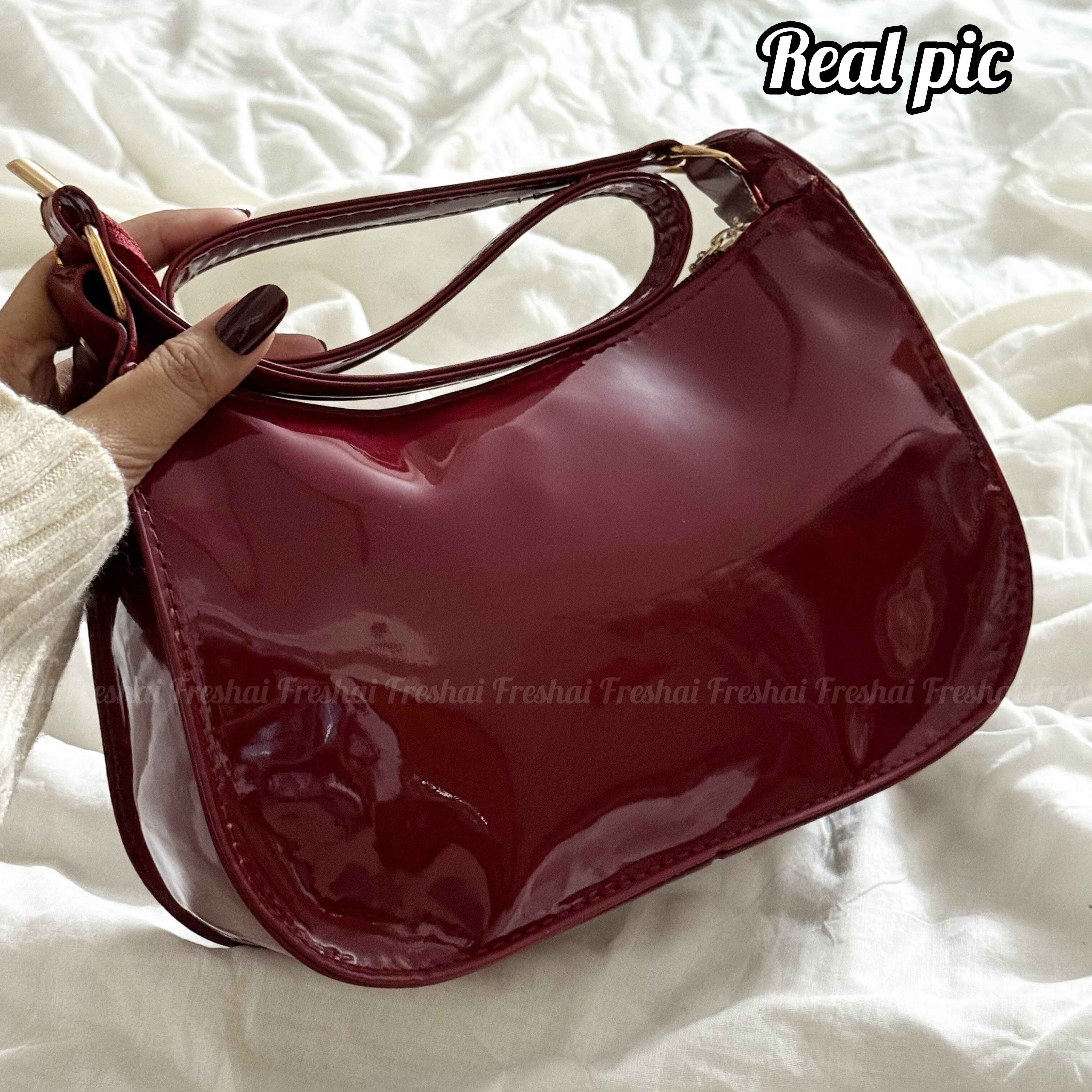 Glossy Wine Red Shoulder Bag