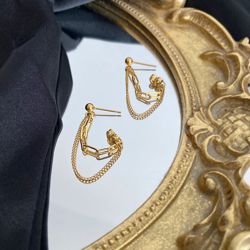 Double Draping Chain Earrings