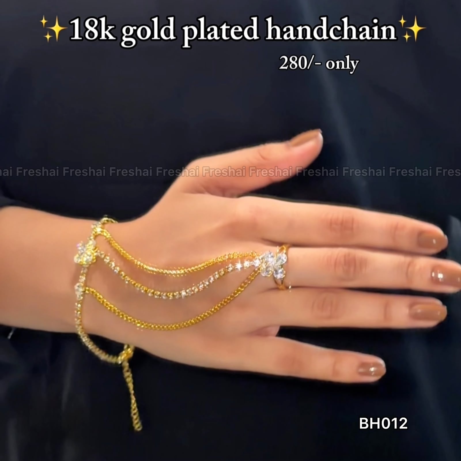 Layered Crystal Strand 18K Gold Plated Handchain Bracelet