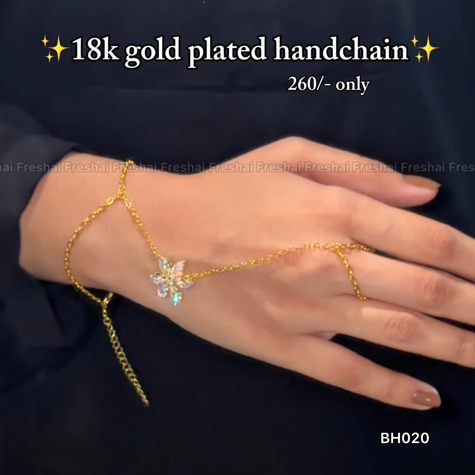 Crystal Flower Solitaire 18K Gold Plated Handchain Bracelet
