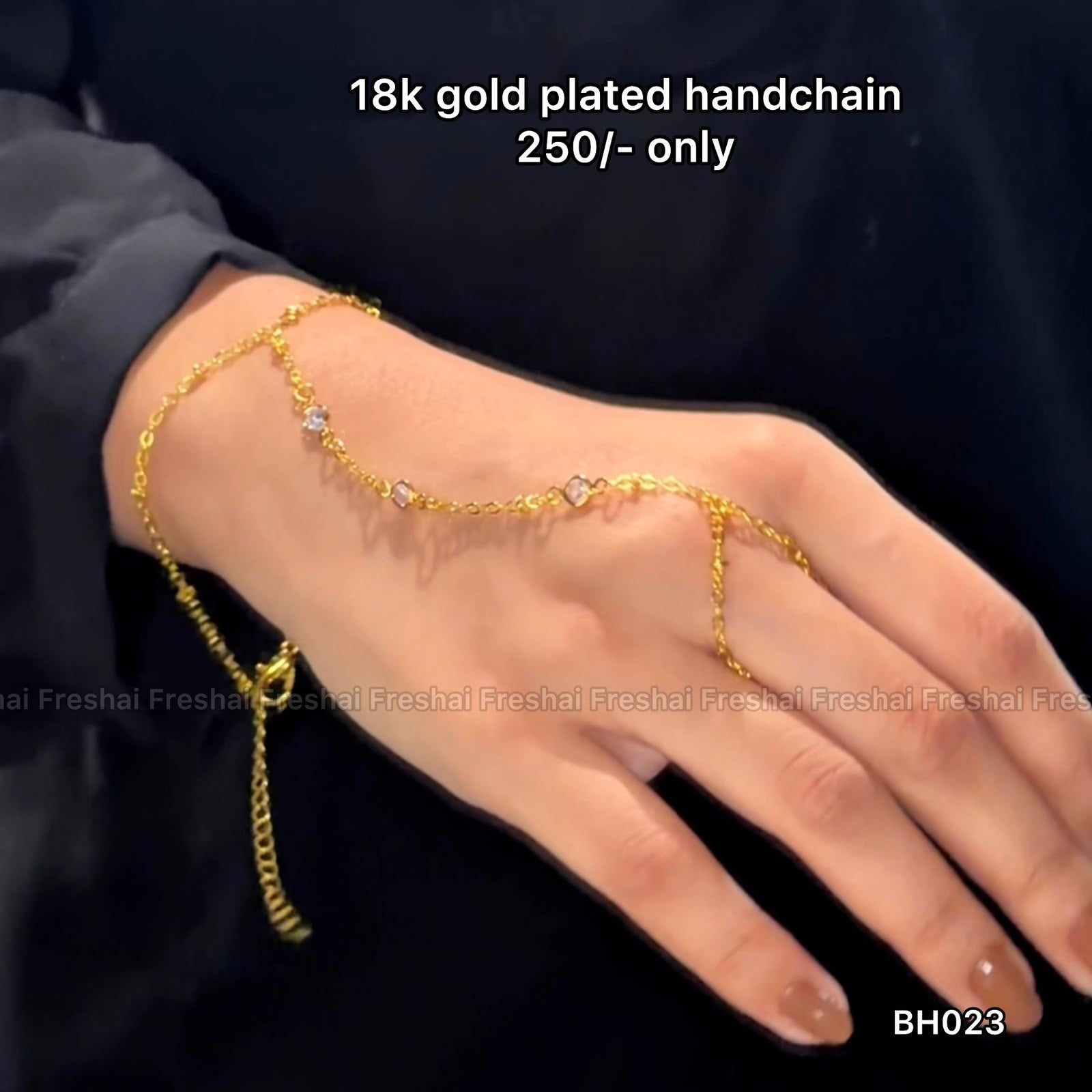 Triple Beaded Solitaire 18K Gold Plated Handchain Bracelet