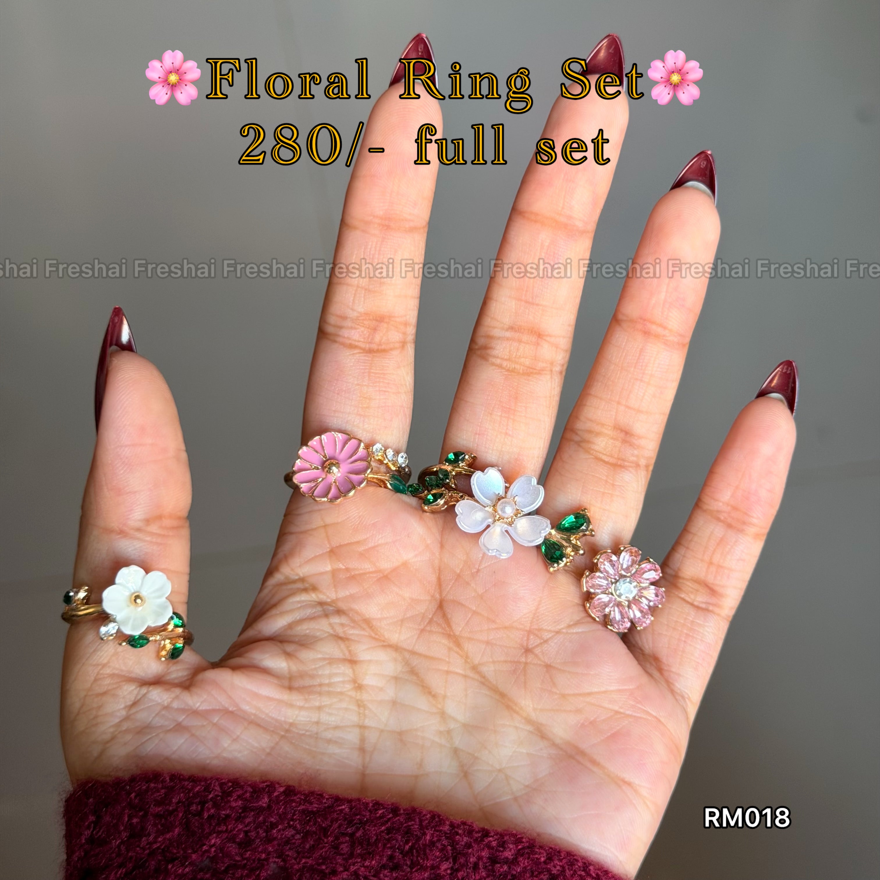 Enamel Floral Blossom Ring Set