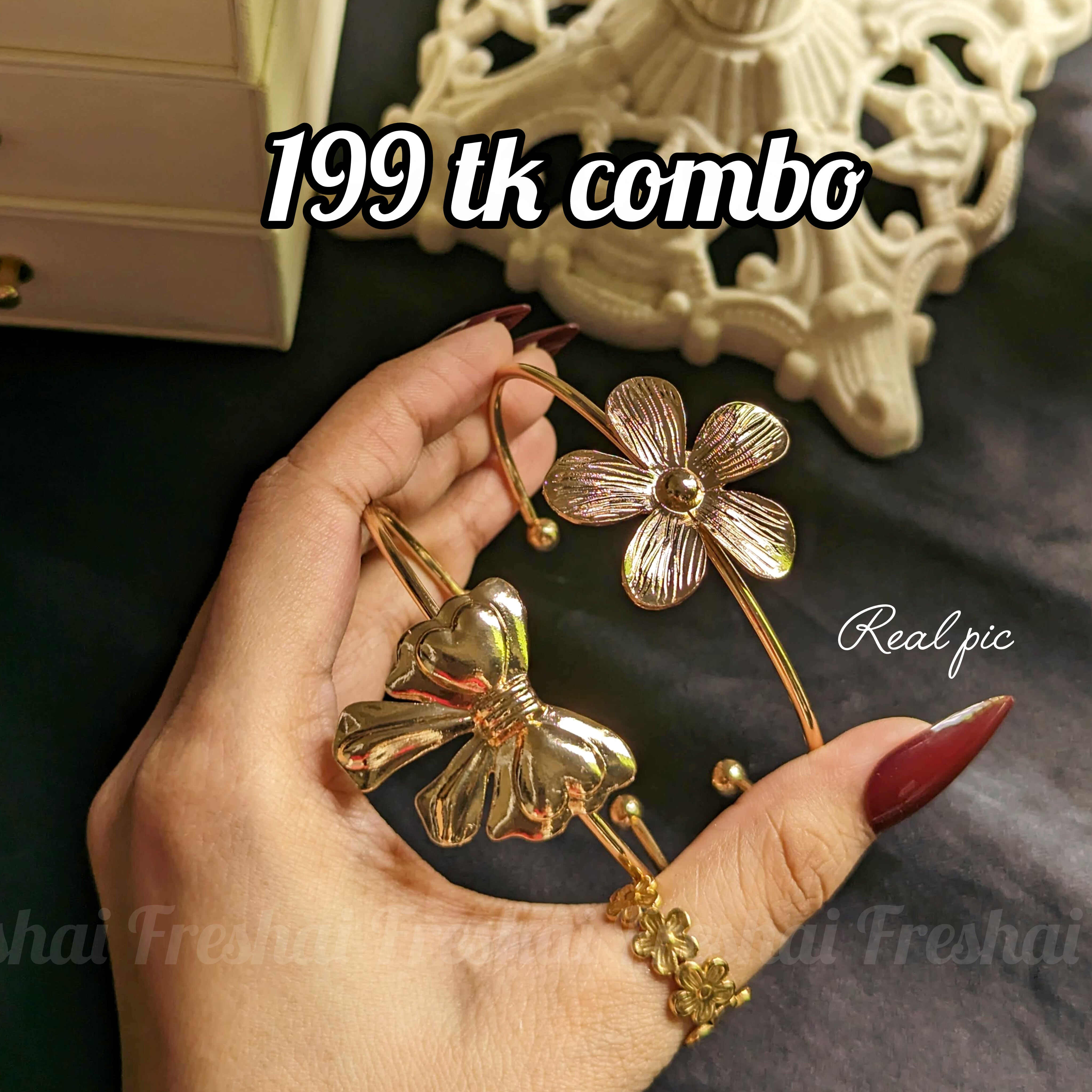 Metallic Floral & Bow Bangle Set