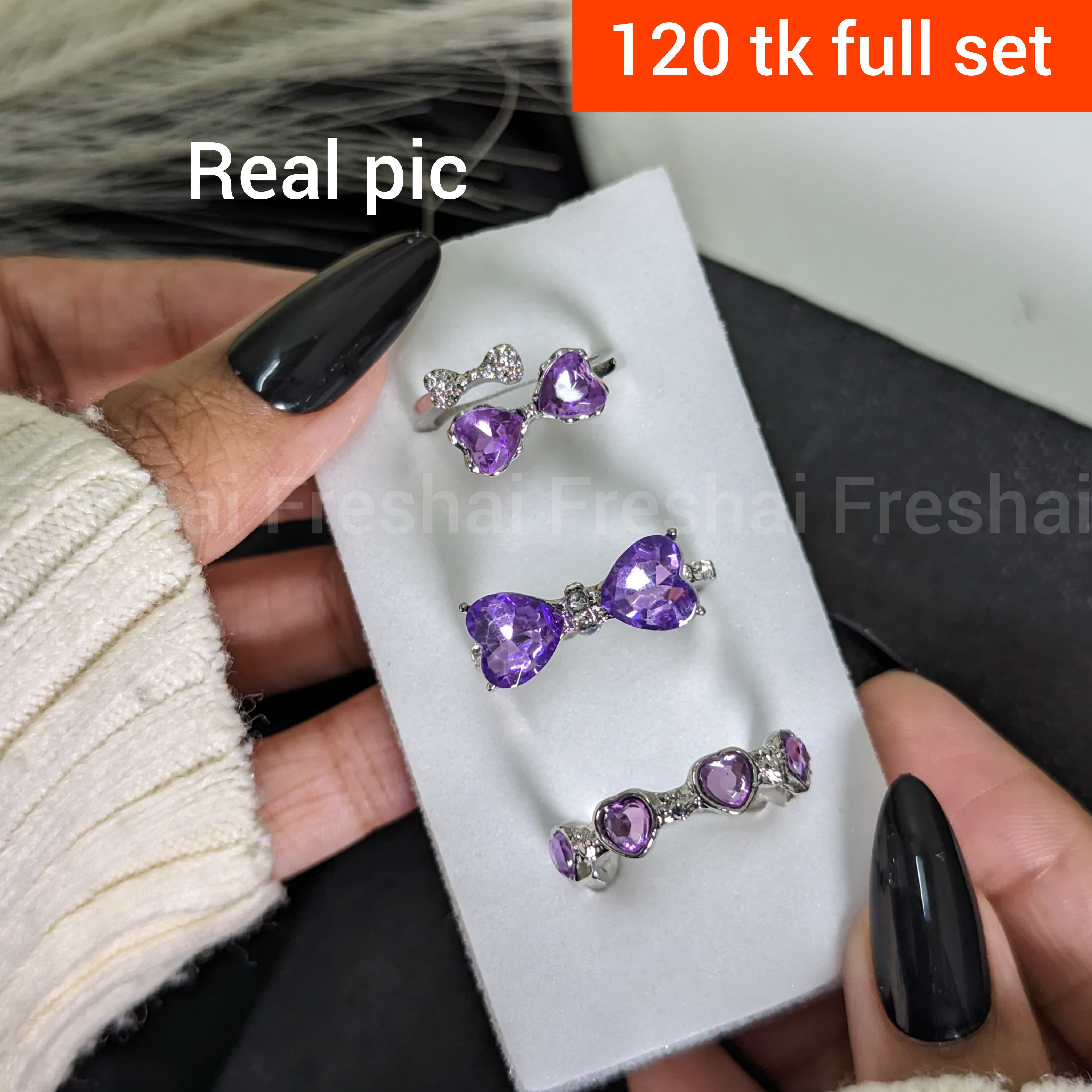 Lavender Heart Ring Trio 💜