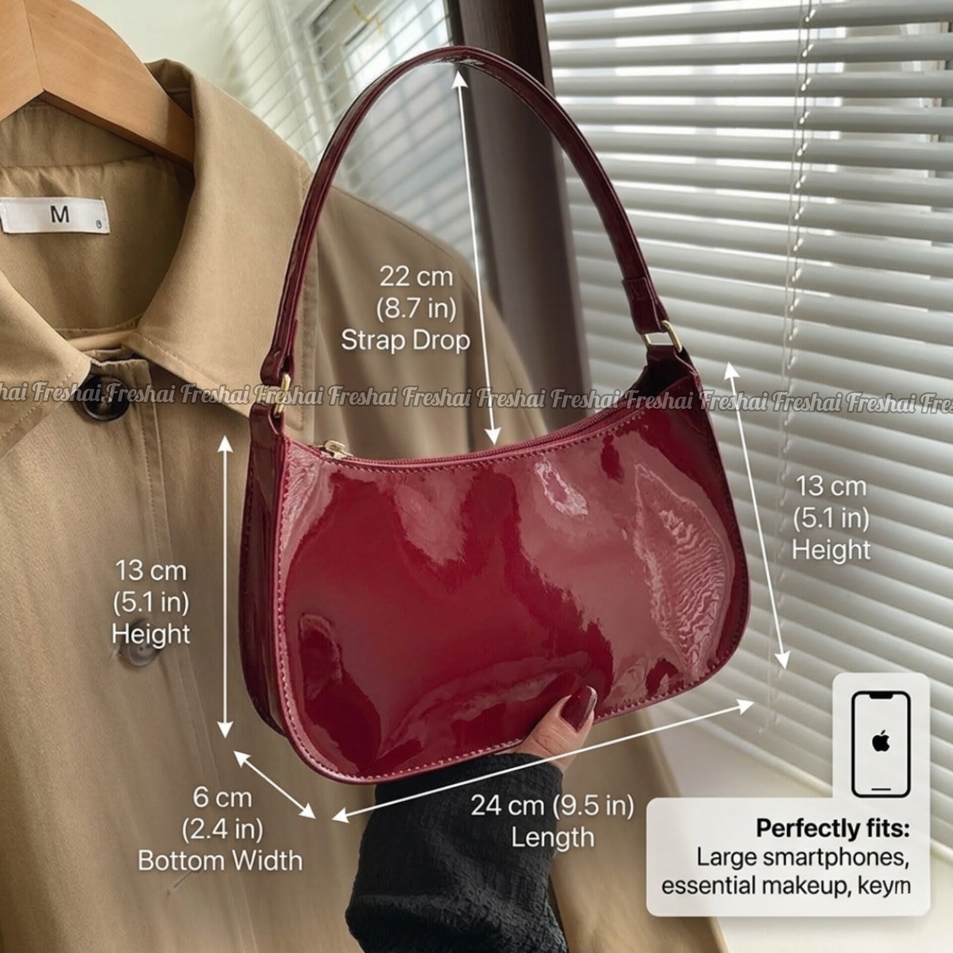 Glossy Wine Red Shoulder Bag