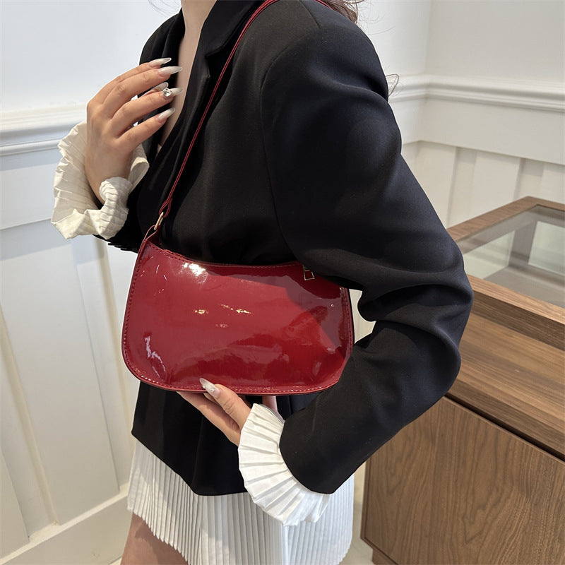 Glossy Wine Red Shoulder Bag