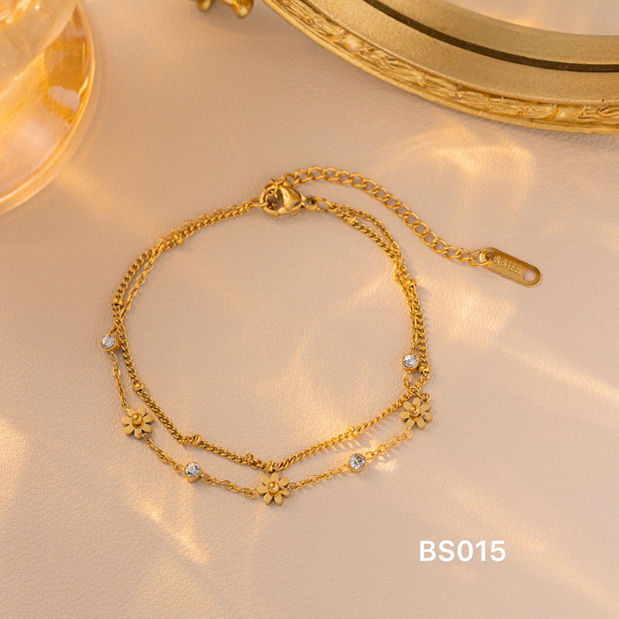 Golden Flower Double Layer Bracelet Stainless Steel